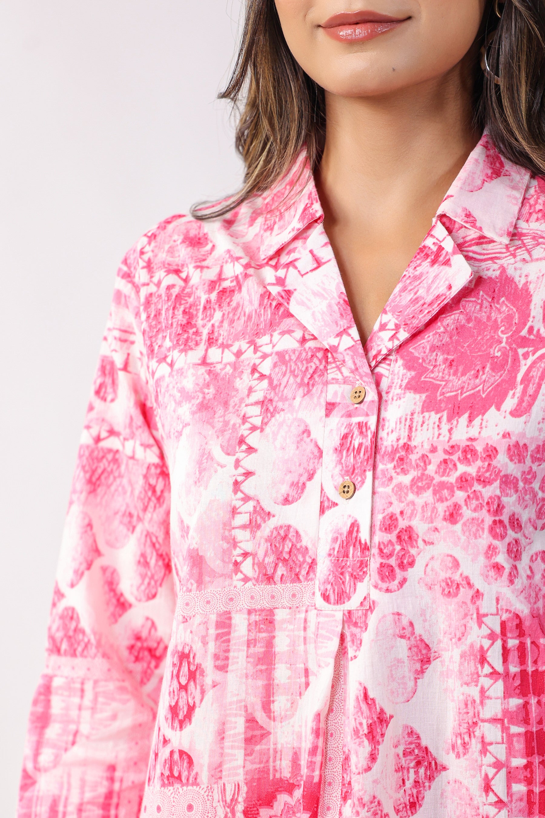 Patches On Pink Cotton Loungewear Top Set