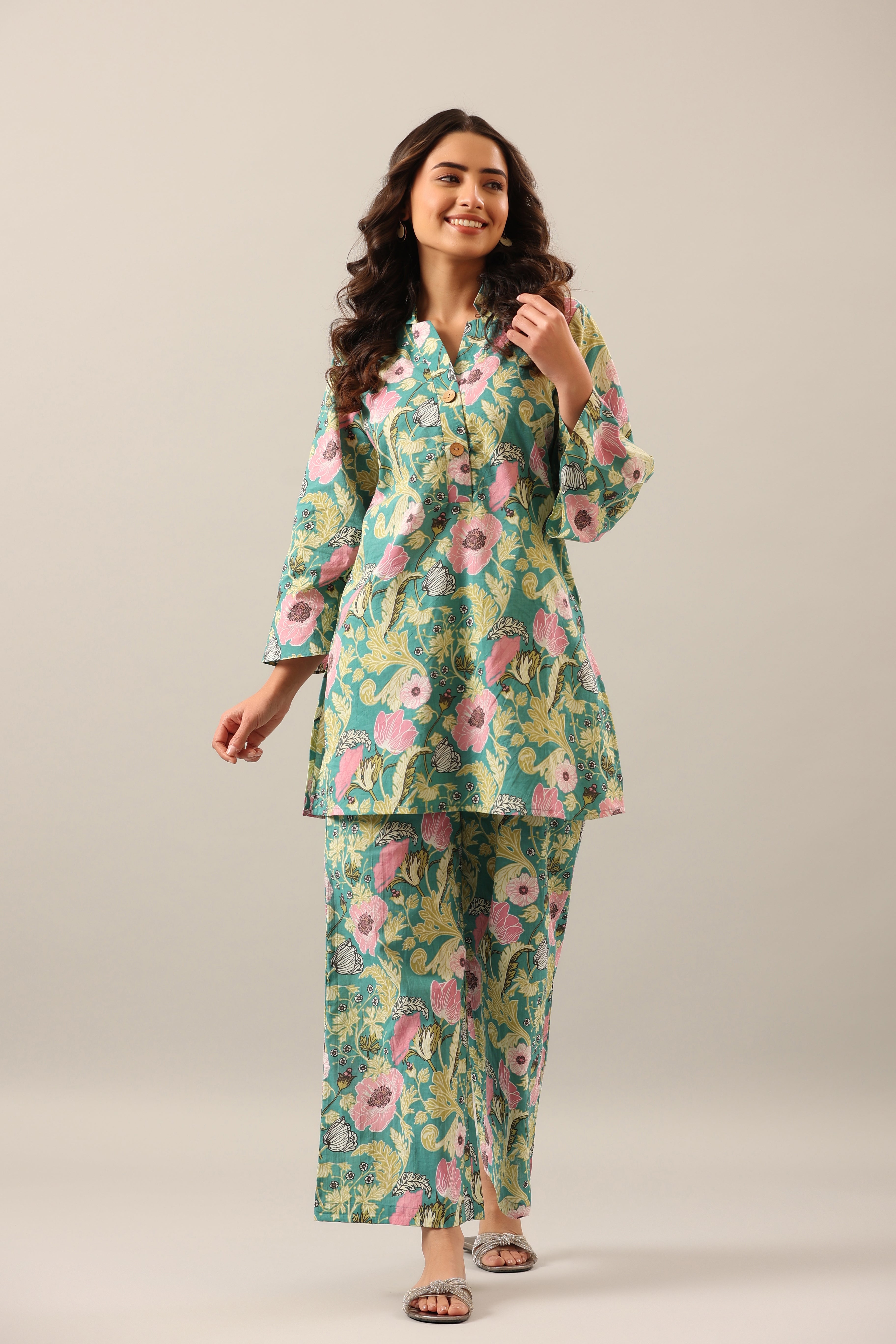 Dandelion Jaal on Green Palazzo Loungewear Set