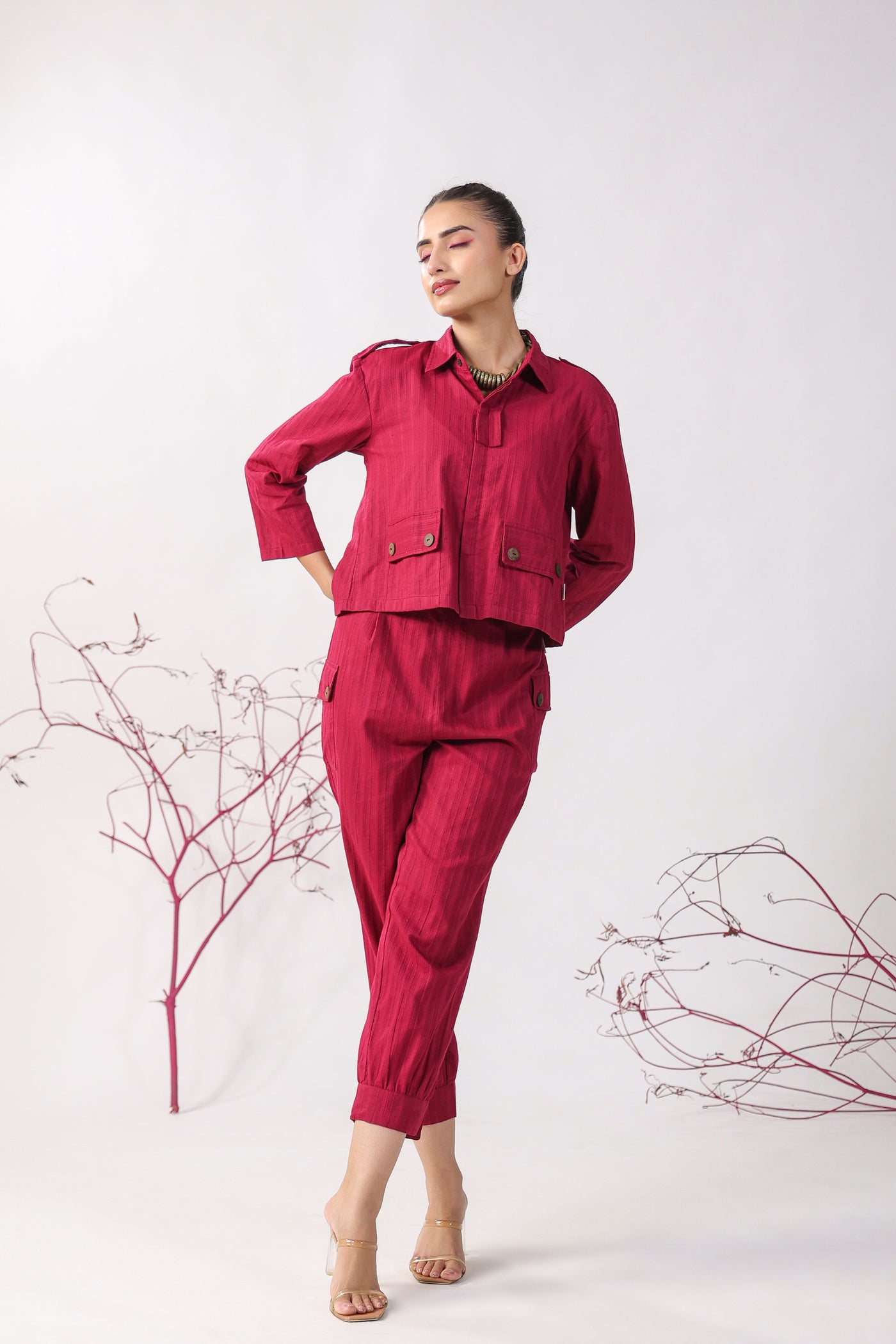 Solid Maroon Dobby Cotton Coordinate Set