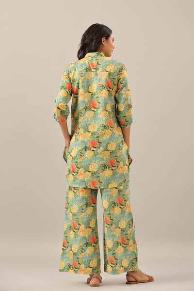 Yellow Jaal on Green Lounge Co-ord Set