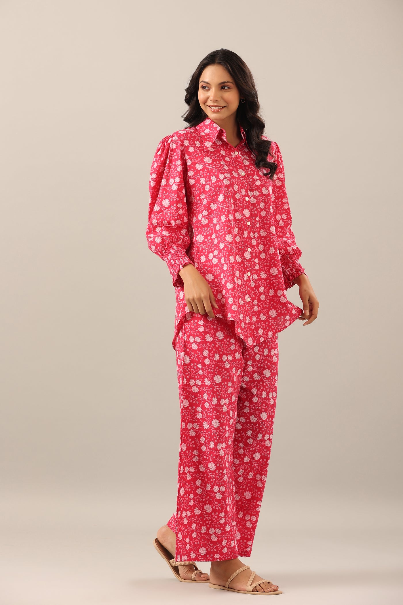 Gulab Collared Smoked Sleeves Cotton Co-ord Set