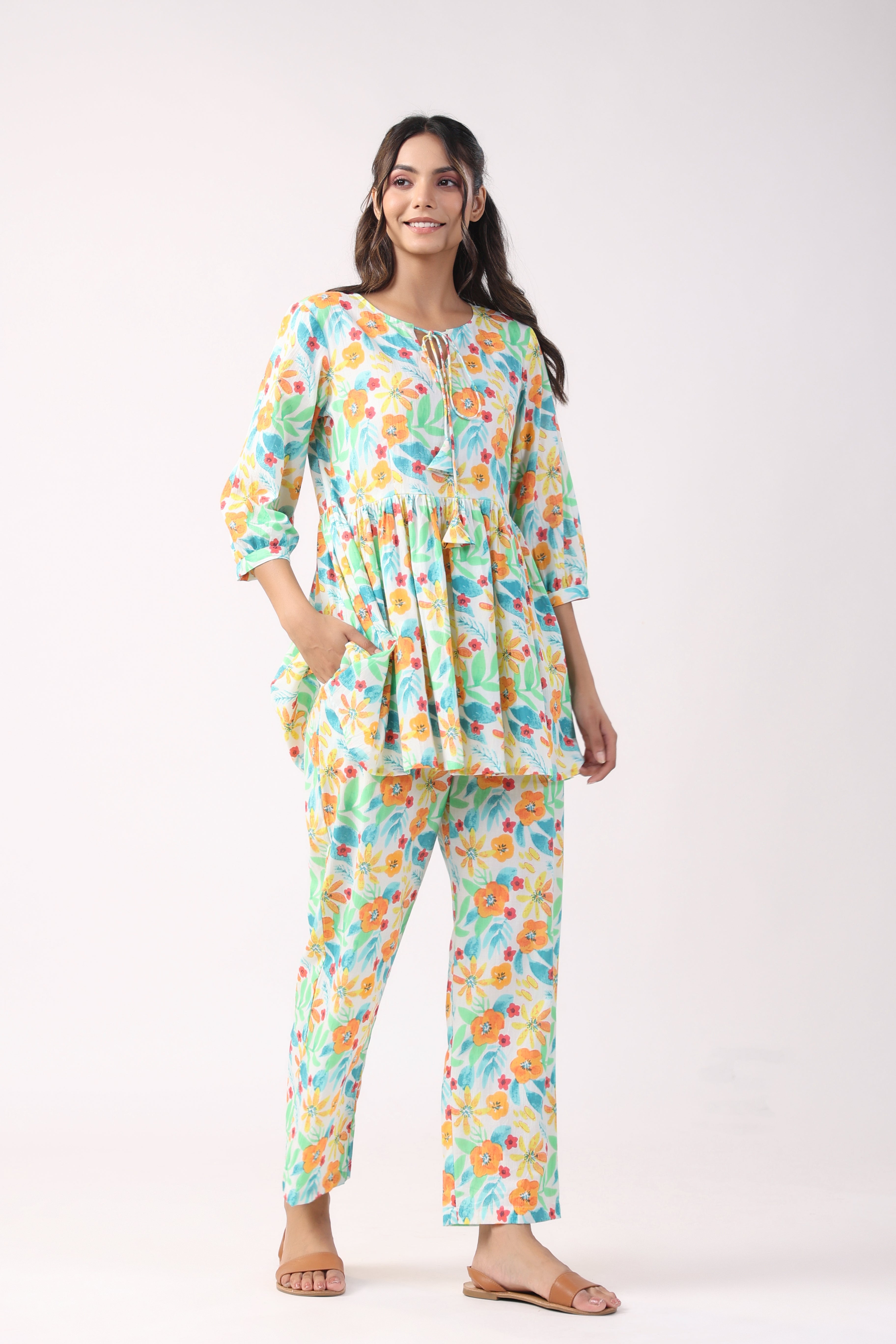 Floral Fiesta Cotton Loungewear Top Set