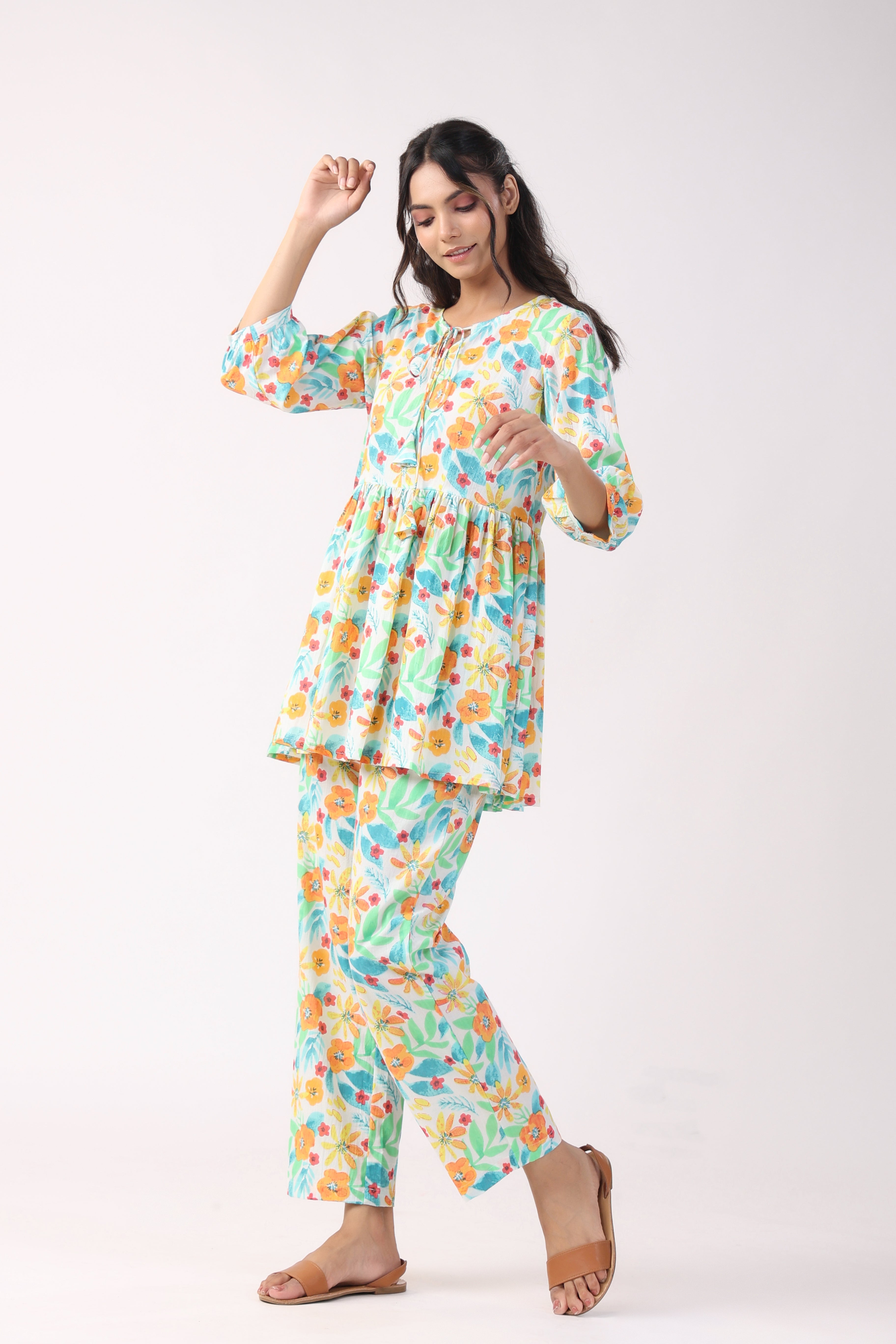 Floral Fiesta Cotton Loungewear Top Set