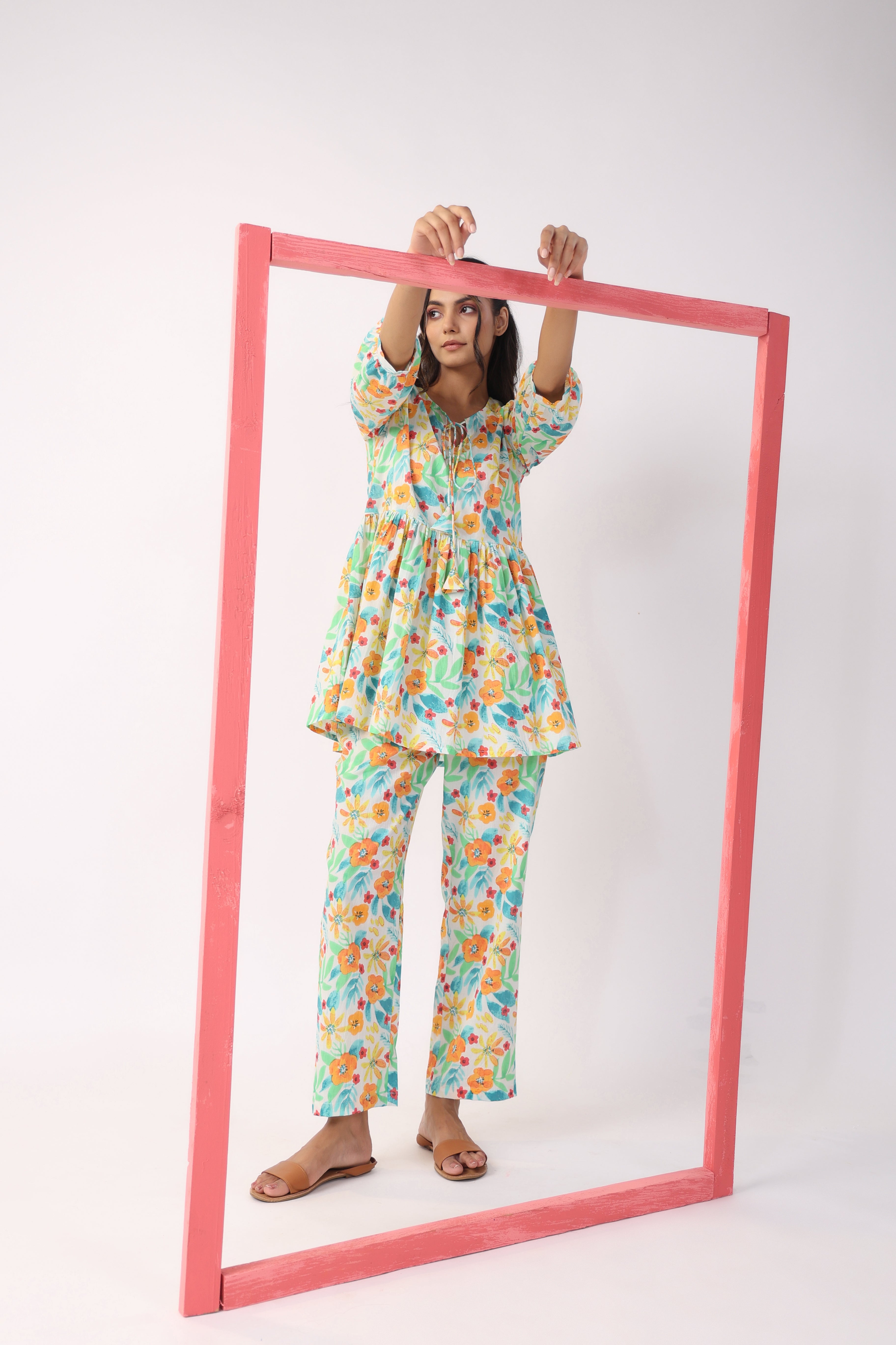 Floral Fiesta Cotton Loungewear Top Set