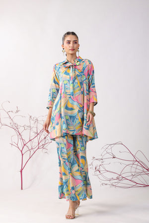 Abstract Pop Muslin Silk Co-ord Set