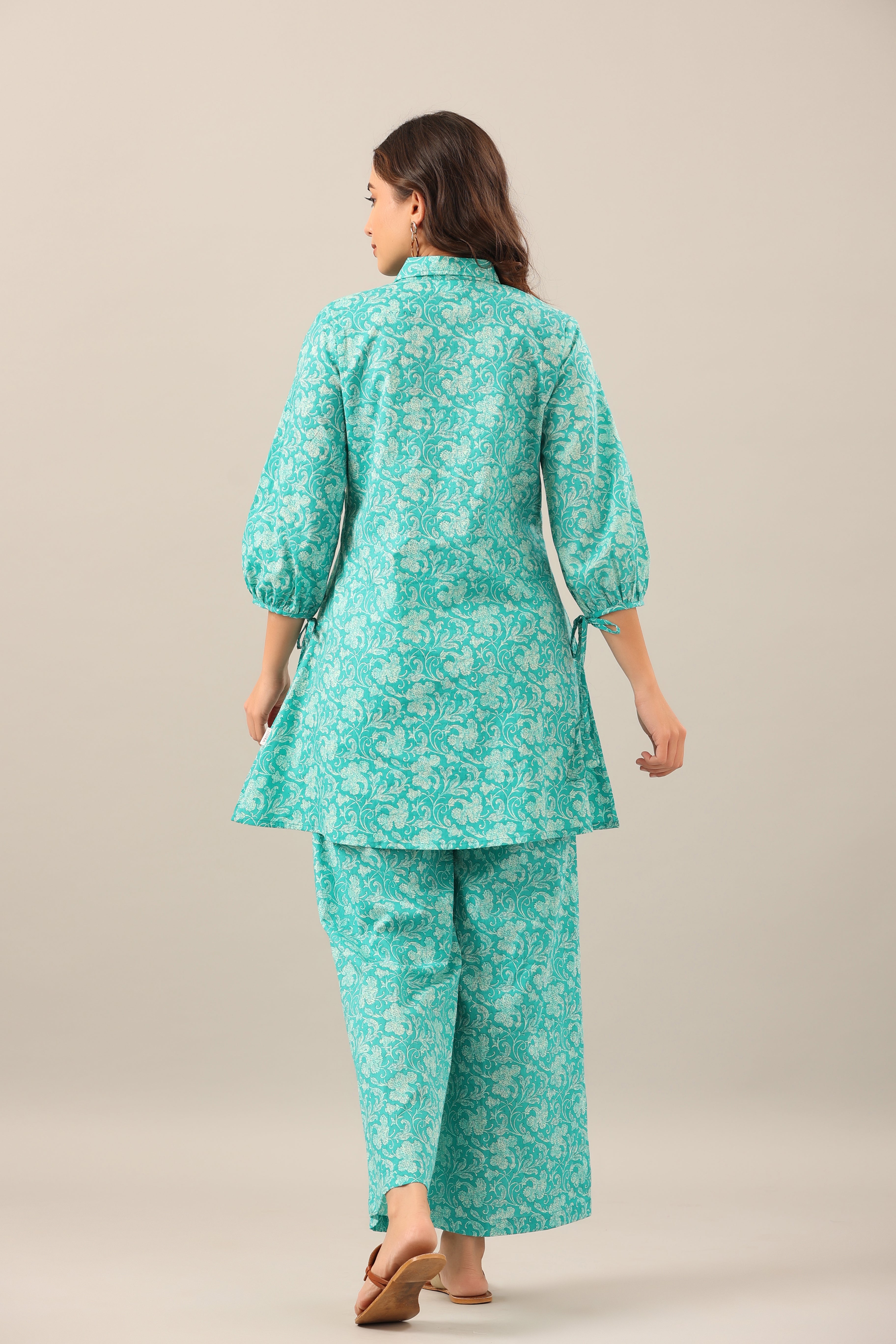 Turquoise Jaal on Cotton Co-ord Set