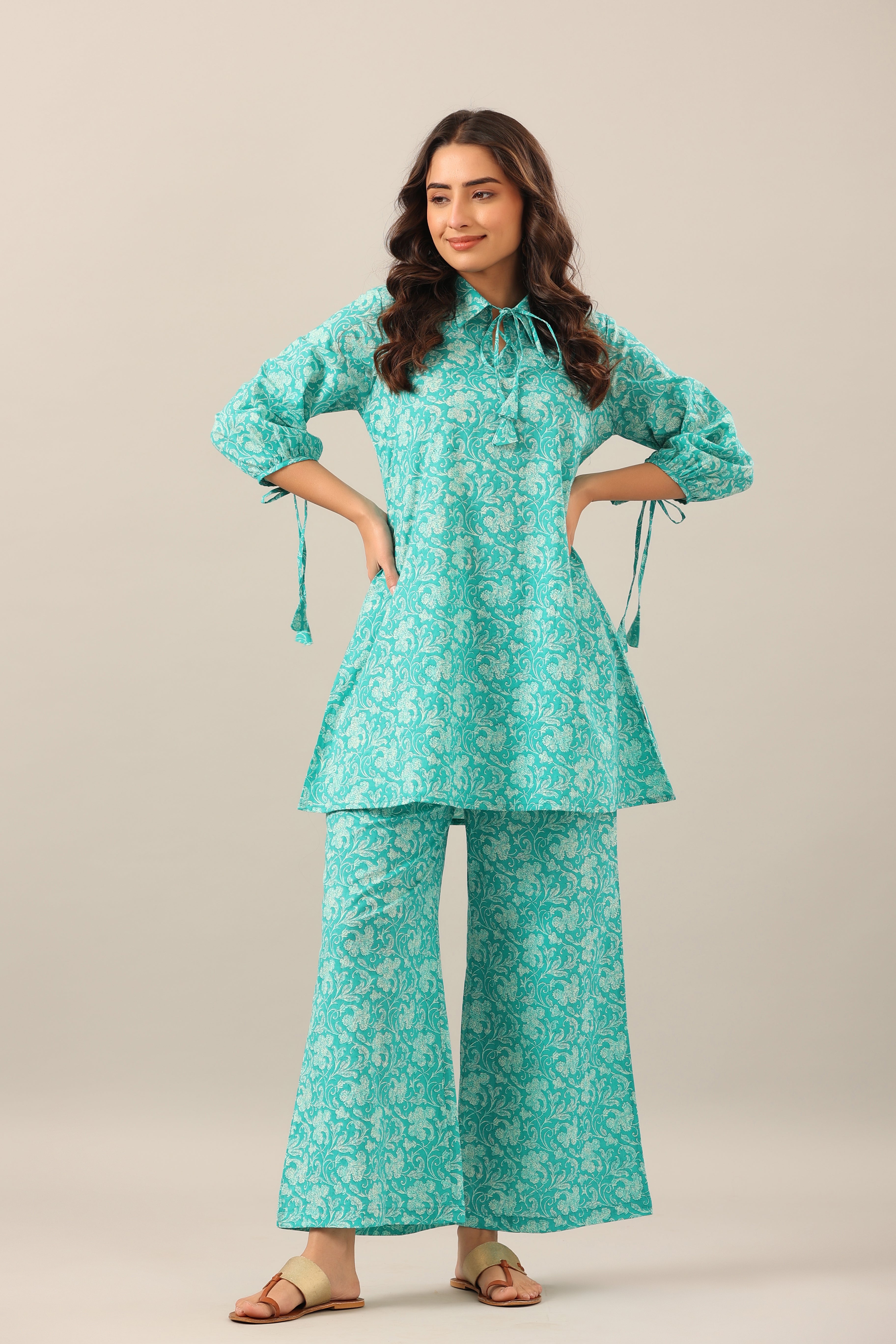 Turquoise Jaal on Cotton Co-ord Set