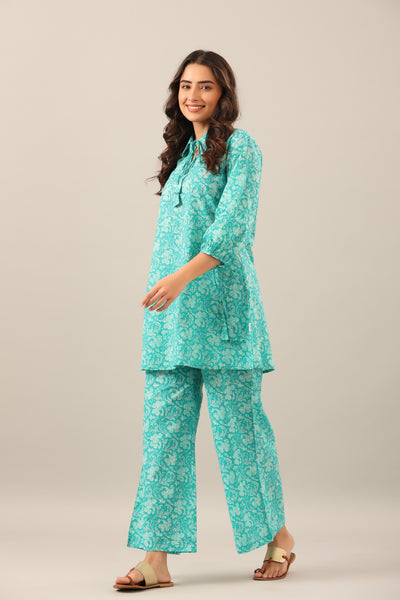 Turquoise Jaal on Cotton Co-ord Set