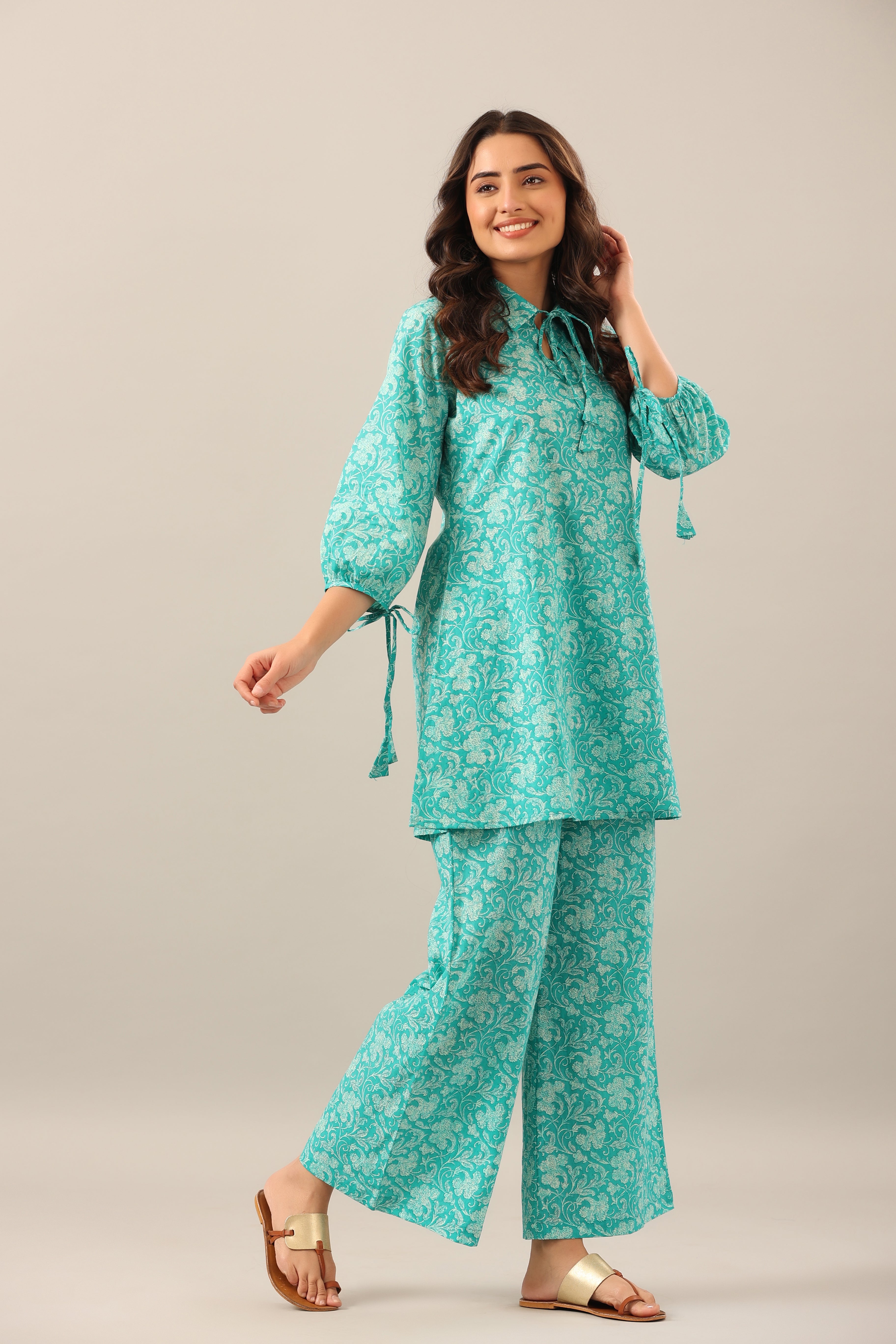 Turquoise Jaal on Cotton Co-ord Set