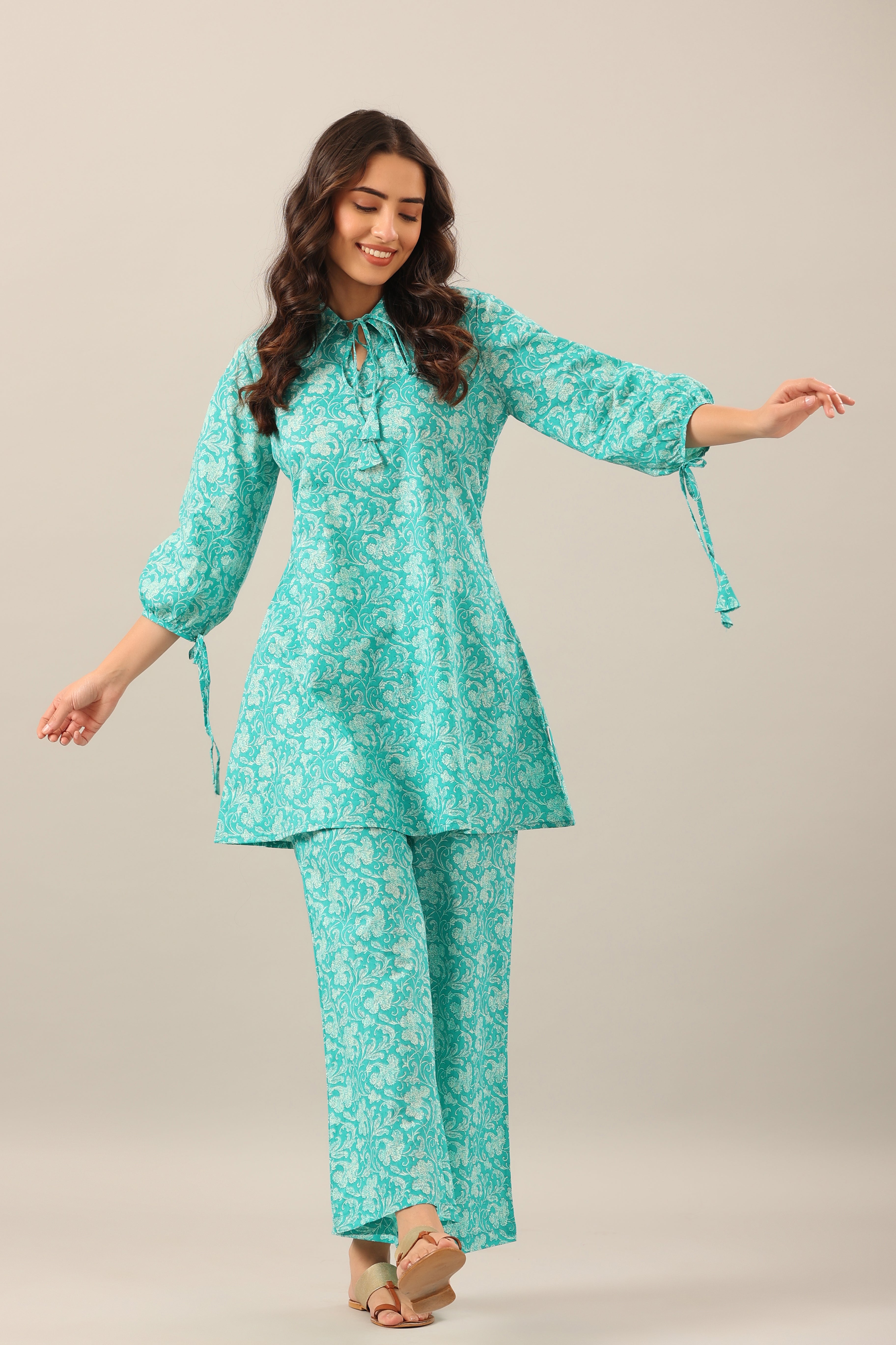 Turquoise Jaal on Cotton Co-ord Set