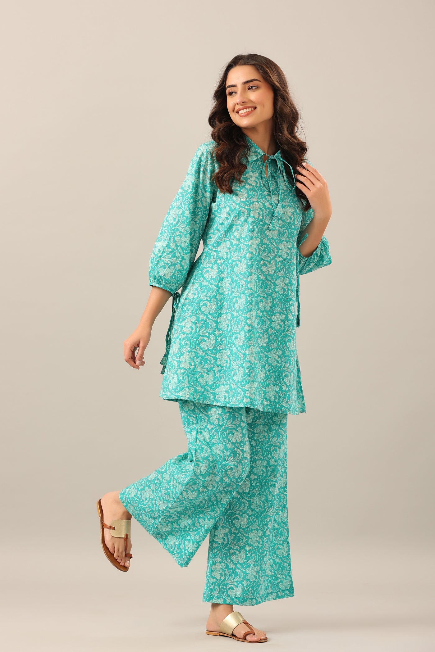 Turquoise Jaal on Cotton Co-ord Set