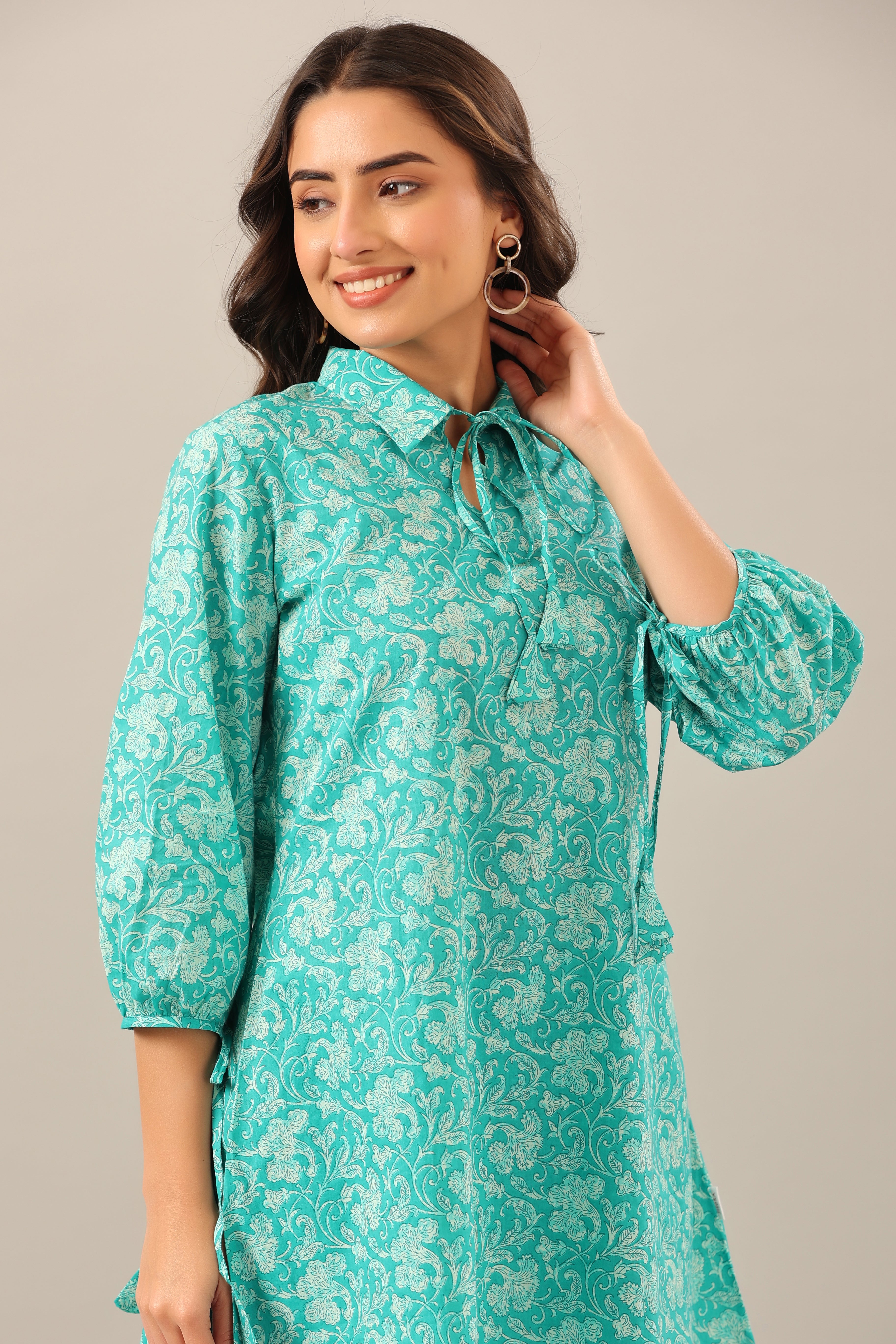 Turquoise Jaal on Cotton Co-ord Set