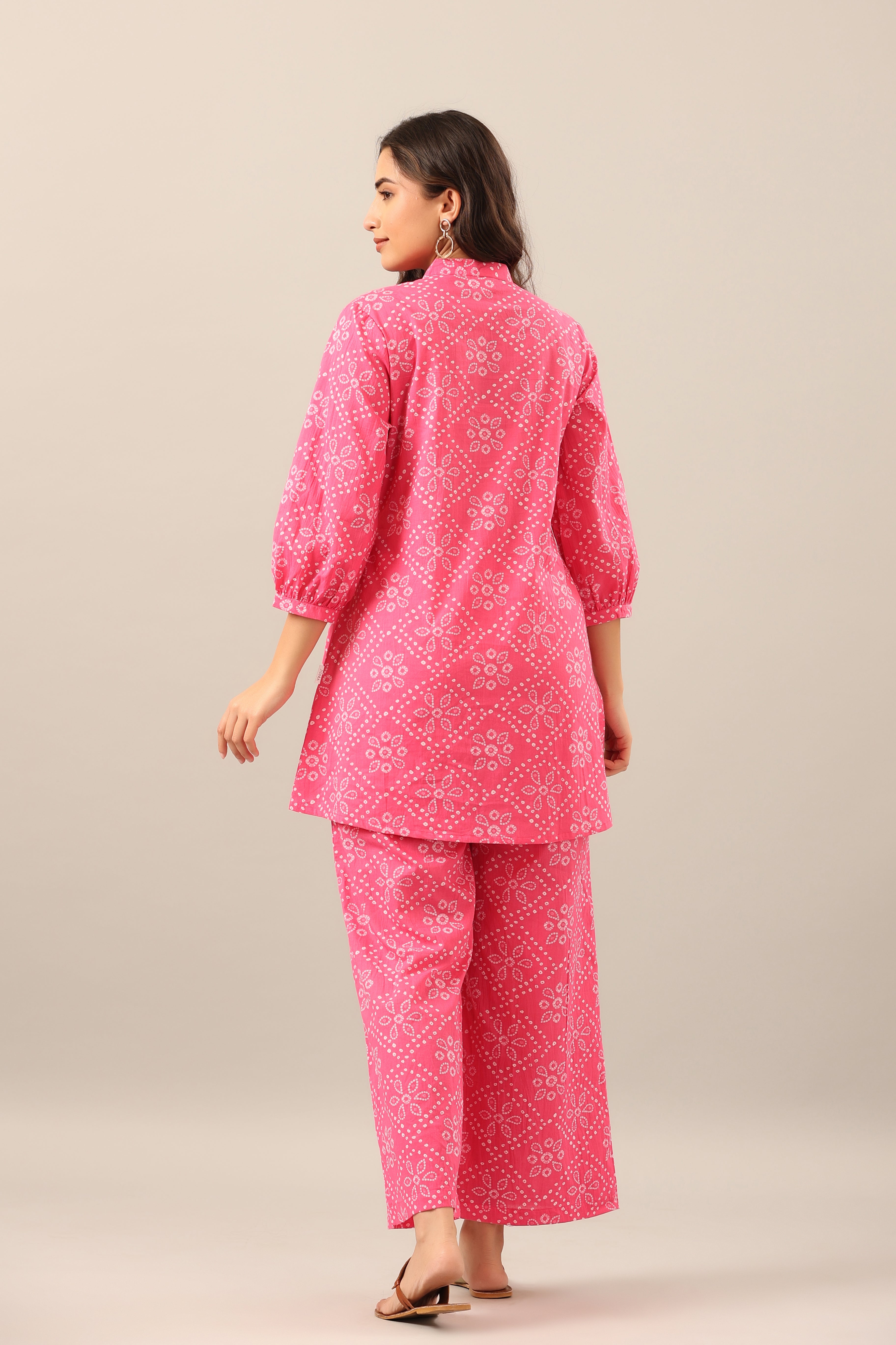 Pink bandhani Cotton Co-ord Lounge Set