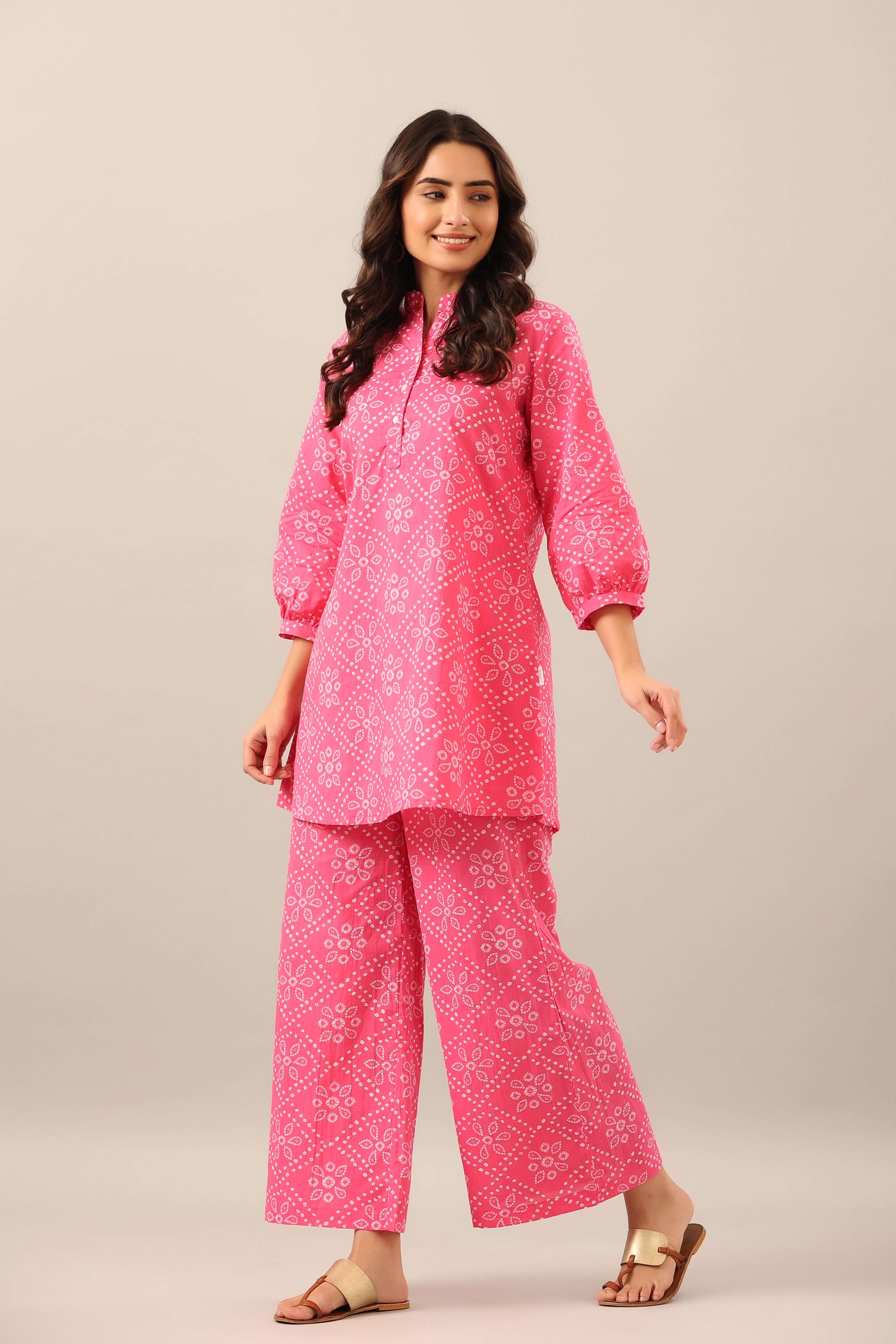 Pink bandhani Cotton Co-ord Lounge Set