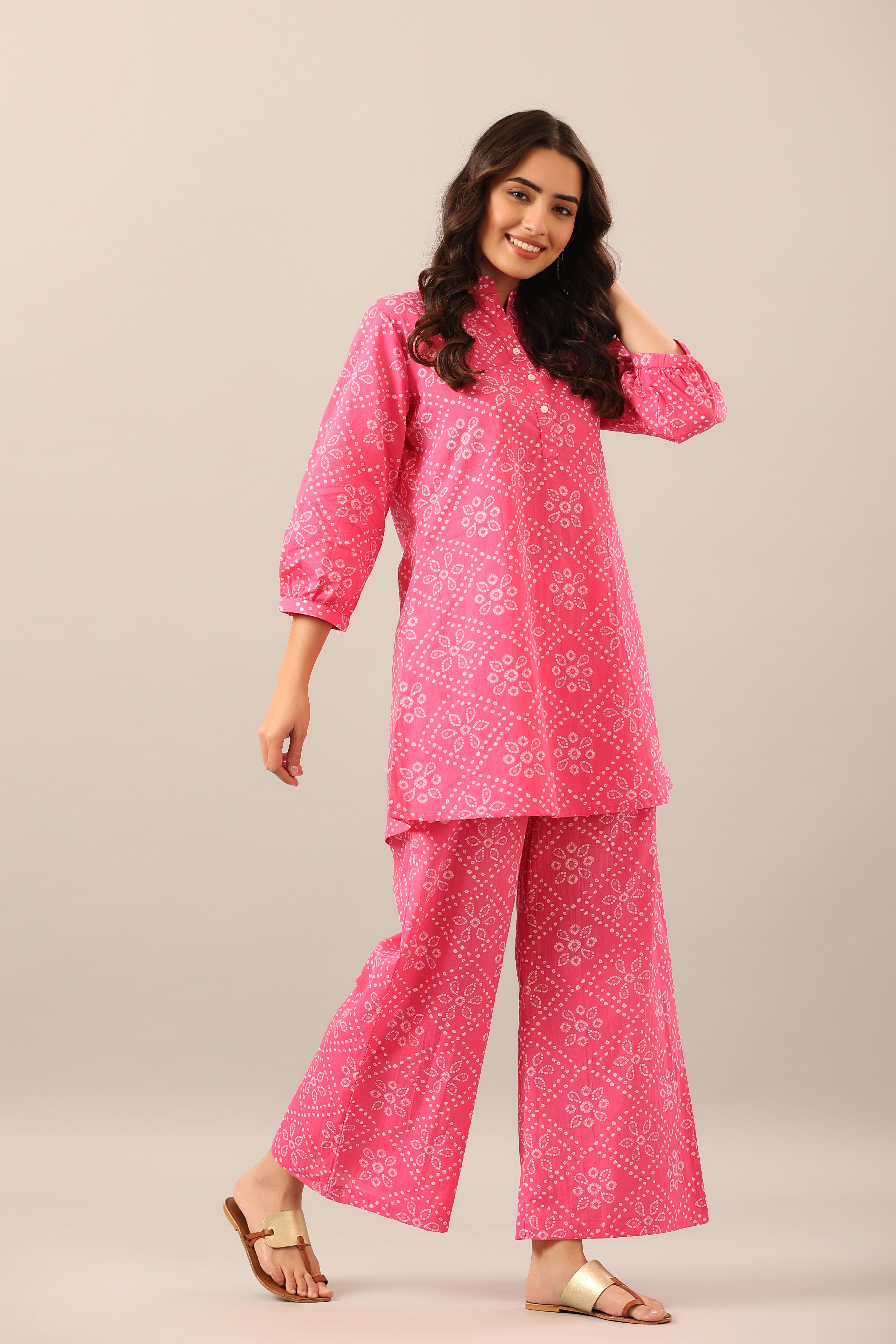 Pink bandhani Cotton Co-ord Lounge Set