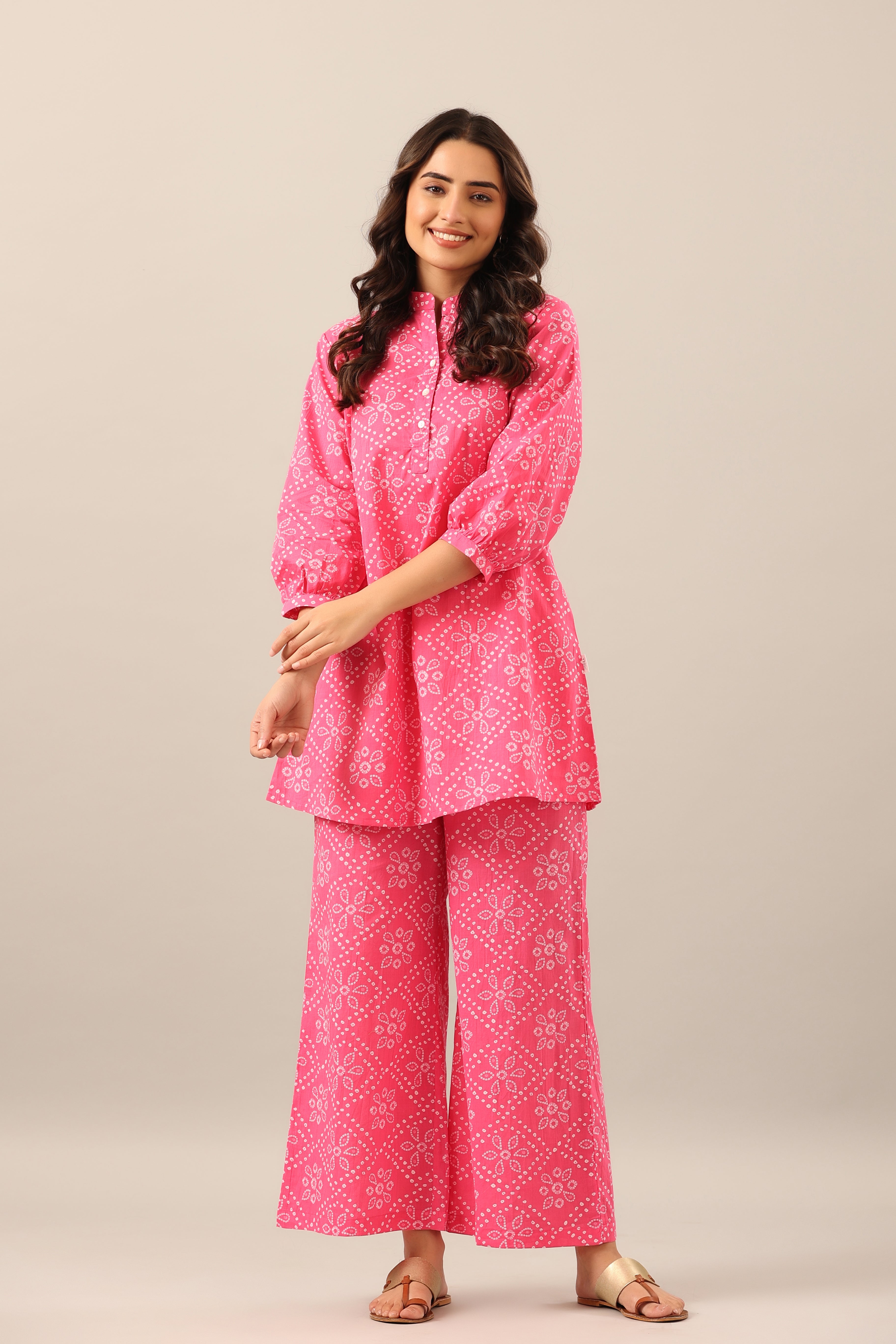 Pink bandhani Cotton Co-ord Lounge Set