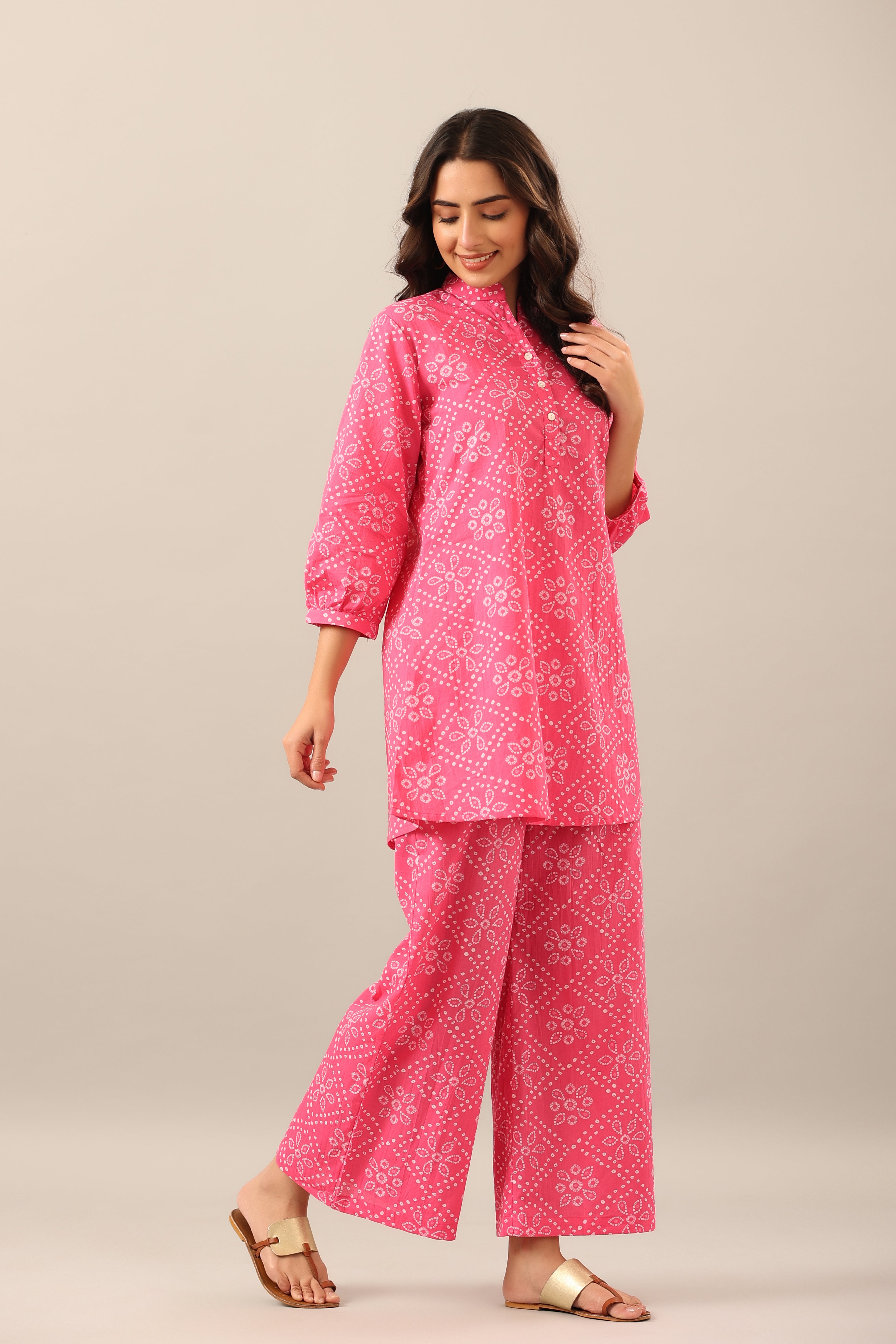 Pink bandhani Cotton Co-ord Lounge Set