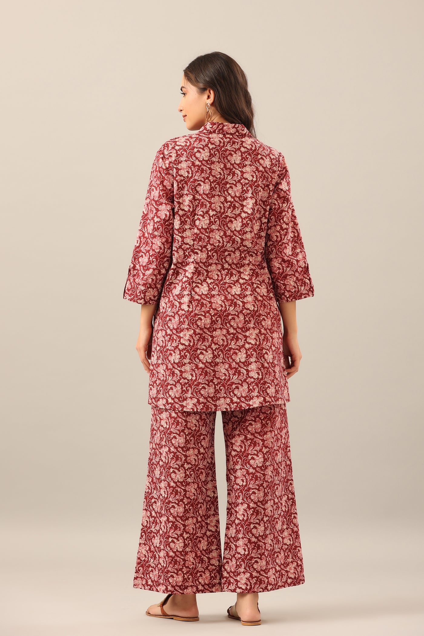 Earthy Ajrakh on Maroon Cotton Lounge Co-ord Set