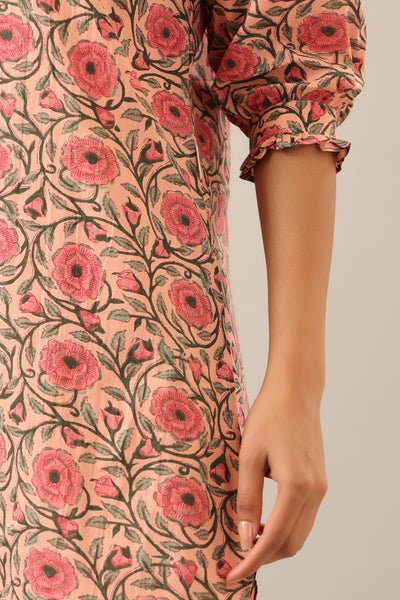 Floral Mosaic on Pink Collared Smoked Sleeves Lounge Co-ord Set