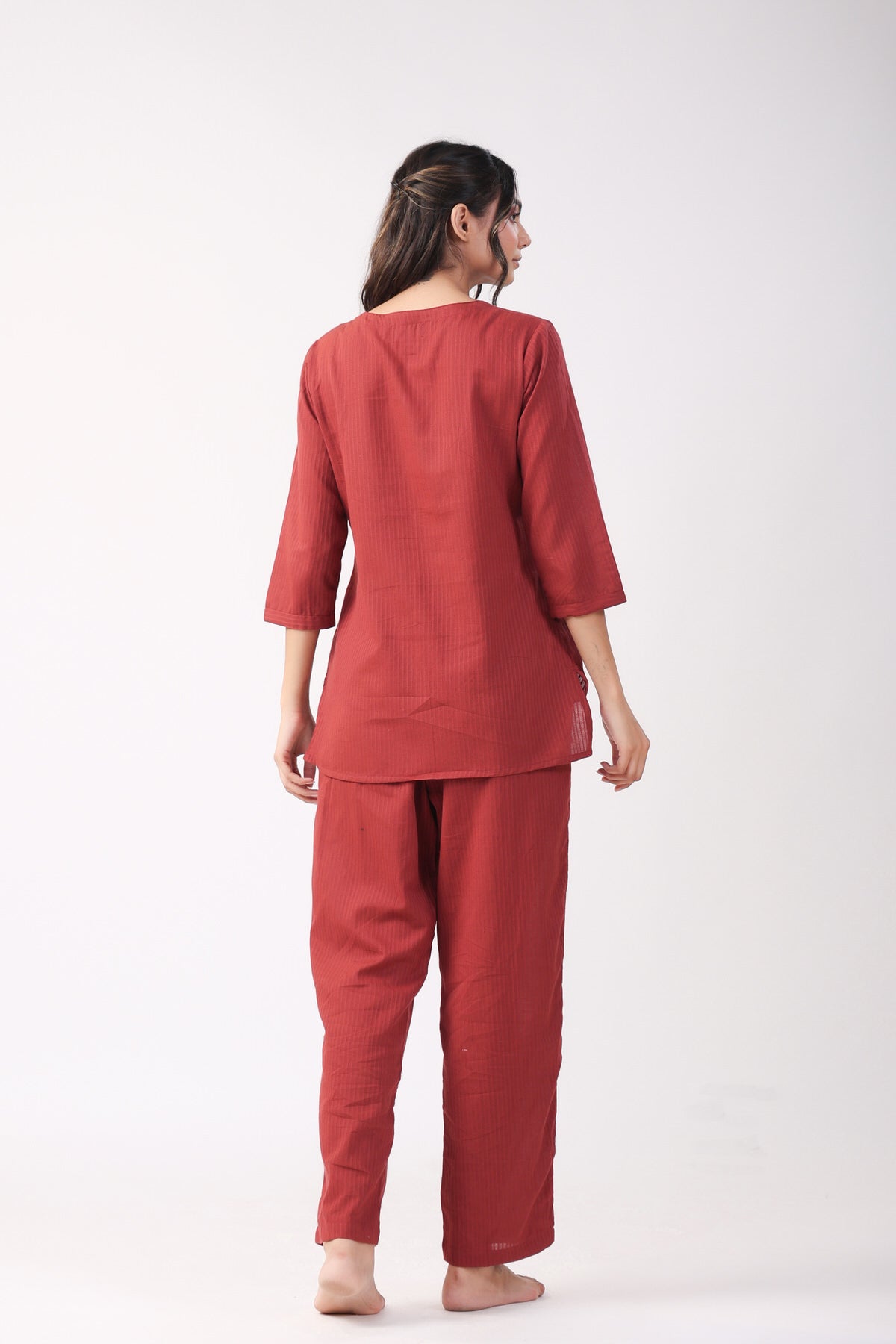 Crimson Comfort Cotton Loungewear Top Set