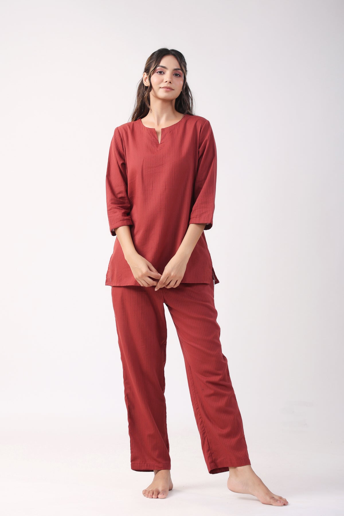 Crimson Comfort Cotton Loungewear Top Set