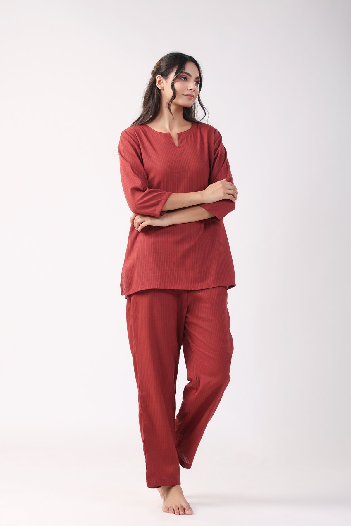 Crimson Comfort Cotton Loungewear Top Set