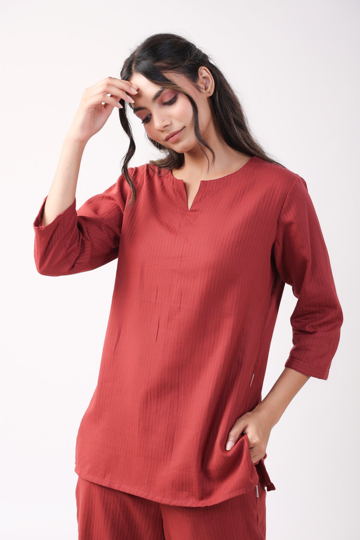 Crimson Comfort Cotton Loungewear Top Set