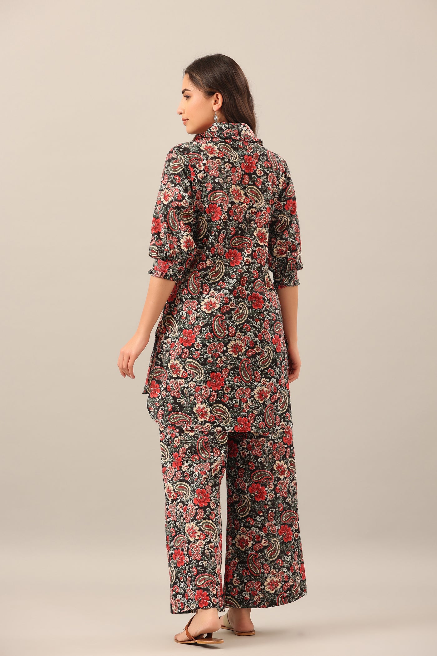 Paisley Park on Black Collared Smoked Sleeves Co-ord Set