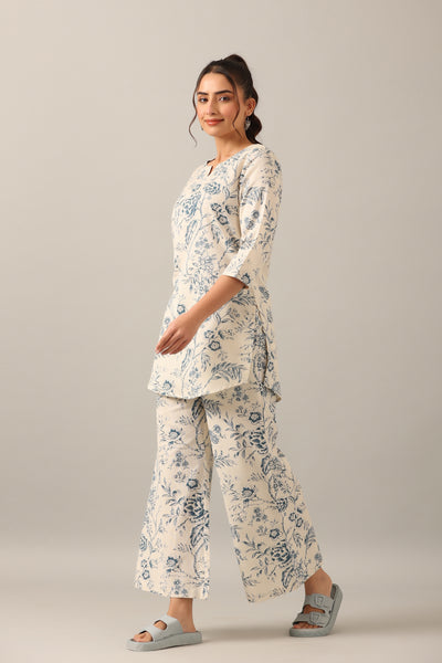 White Roses on Khadi Cotton Loungewear Set
