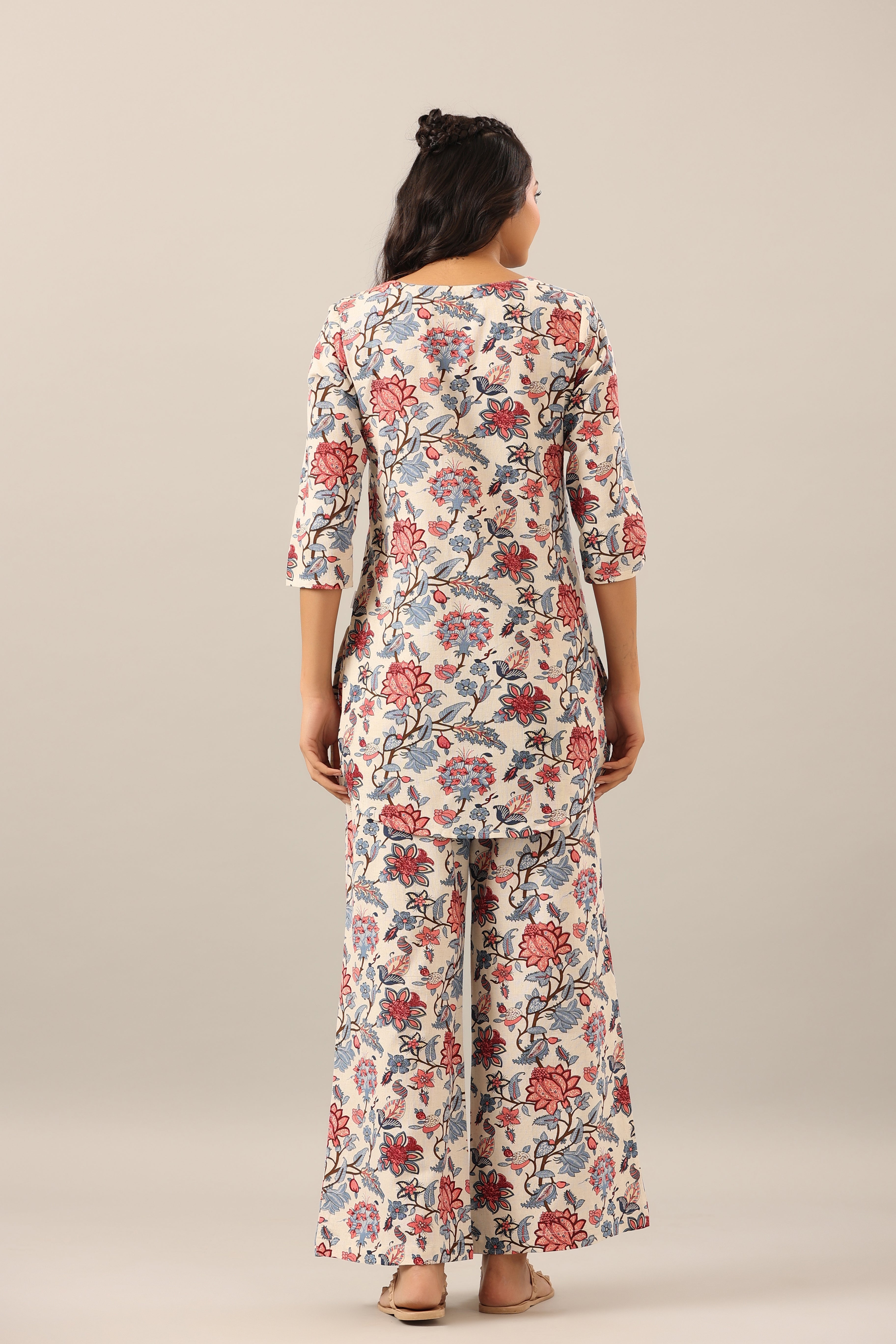 Marine Floral on Off White Cotton Flex Loungewear Set