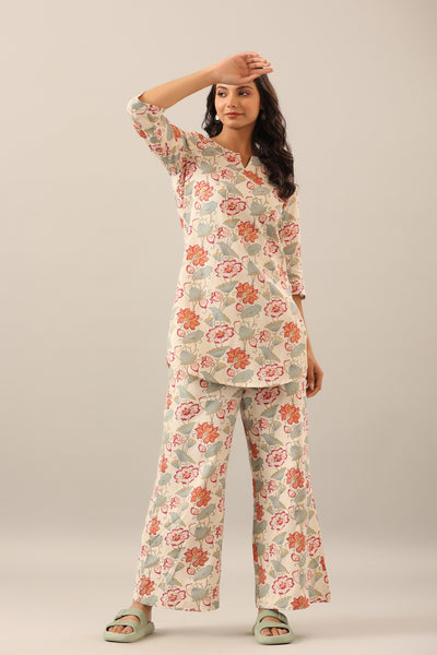 Sand Fleur on Cotton Khadi Loungewear Set