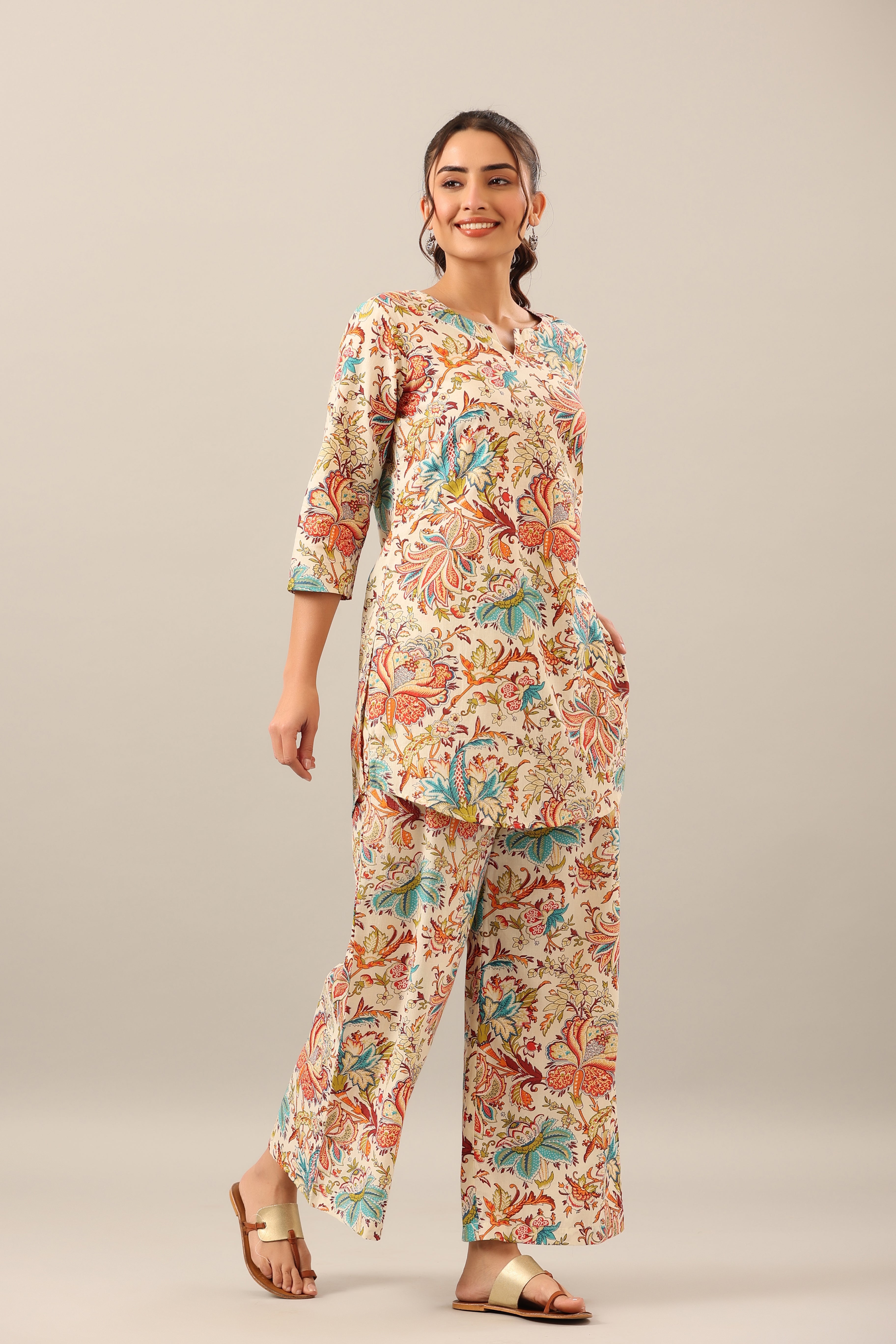 Ethnic Jaal on Cotton Palazzo Loungewear Set