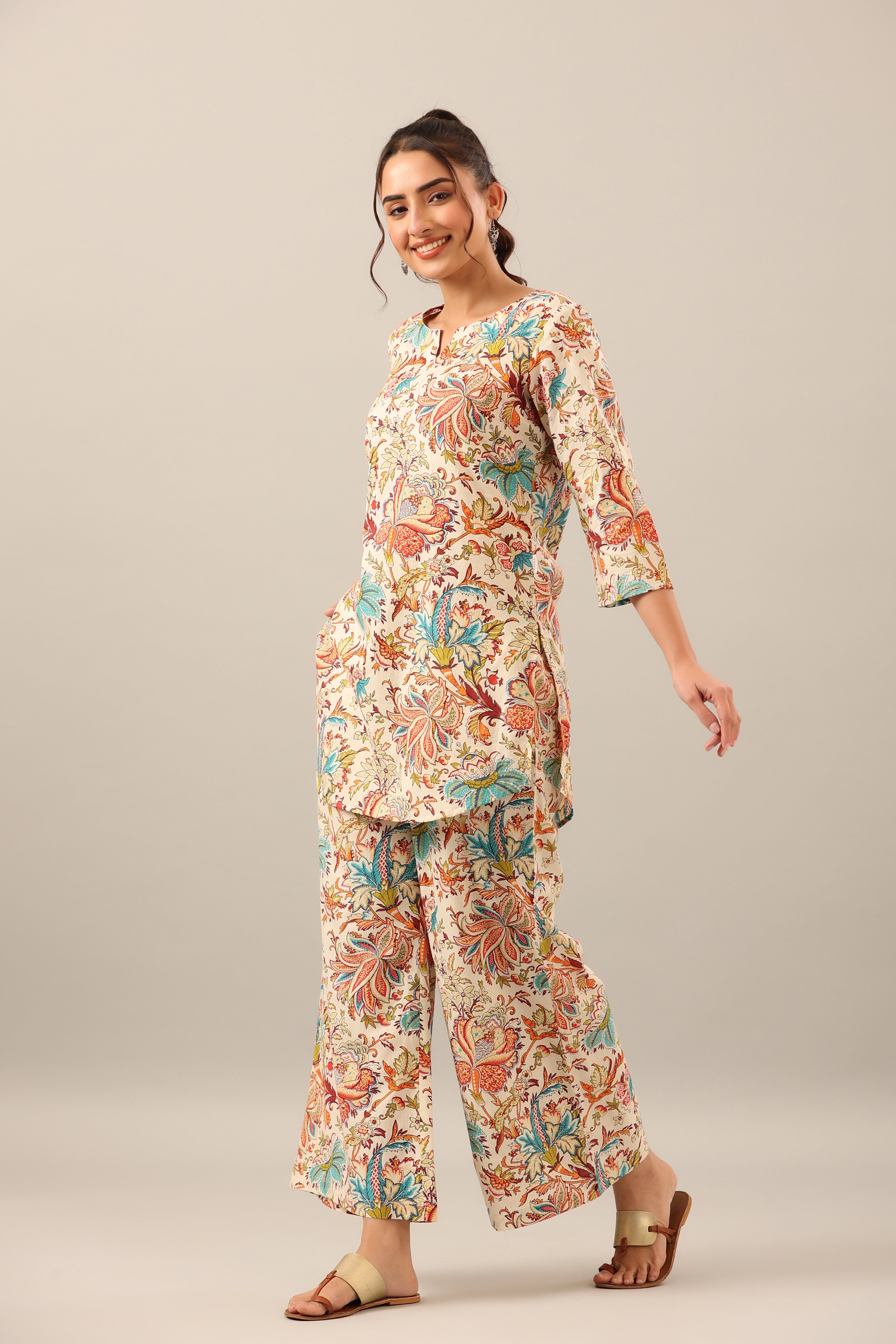 Ethnic Jaal on Cotton Palazzo Loungewear Set