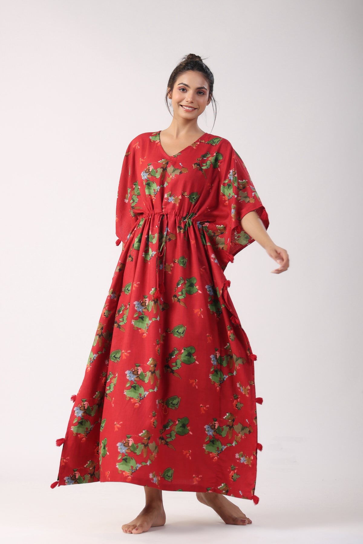 Red Petal Perfection Cotton Kaftan