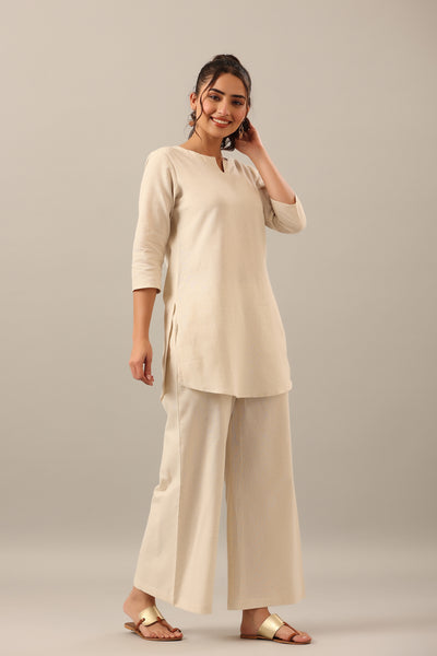 Solid Off White Khadi Cotton Loungewear Set