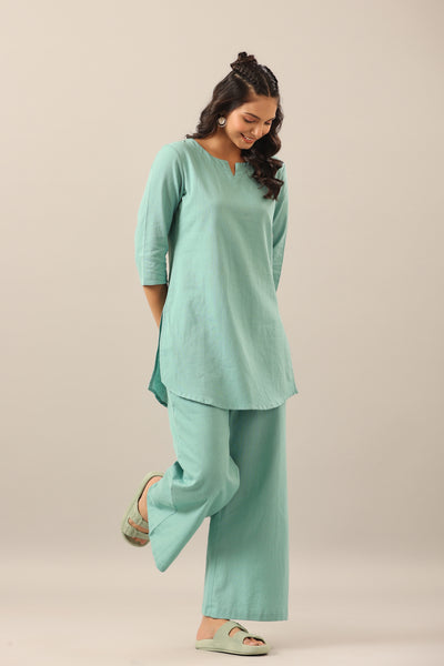 Solid Turquoise Khadi Cotton Loungewear Set