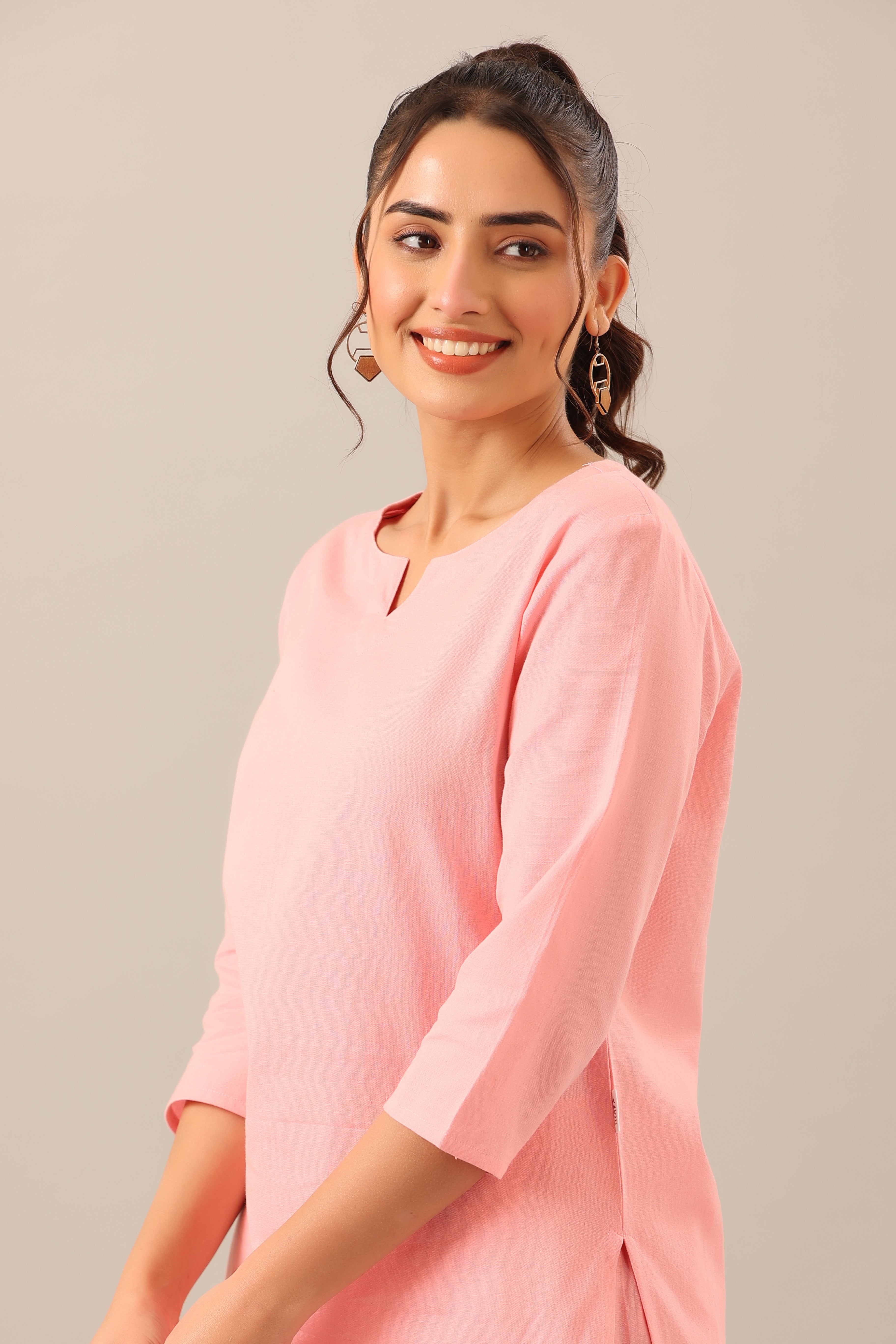 Solid Pink Cotton Flex Palazzo Loungewear Set