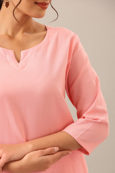 Solid Pink Khadi Cotton Loungewear Set