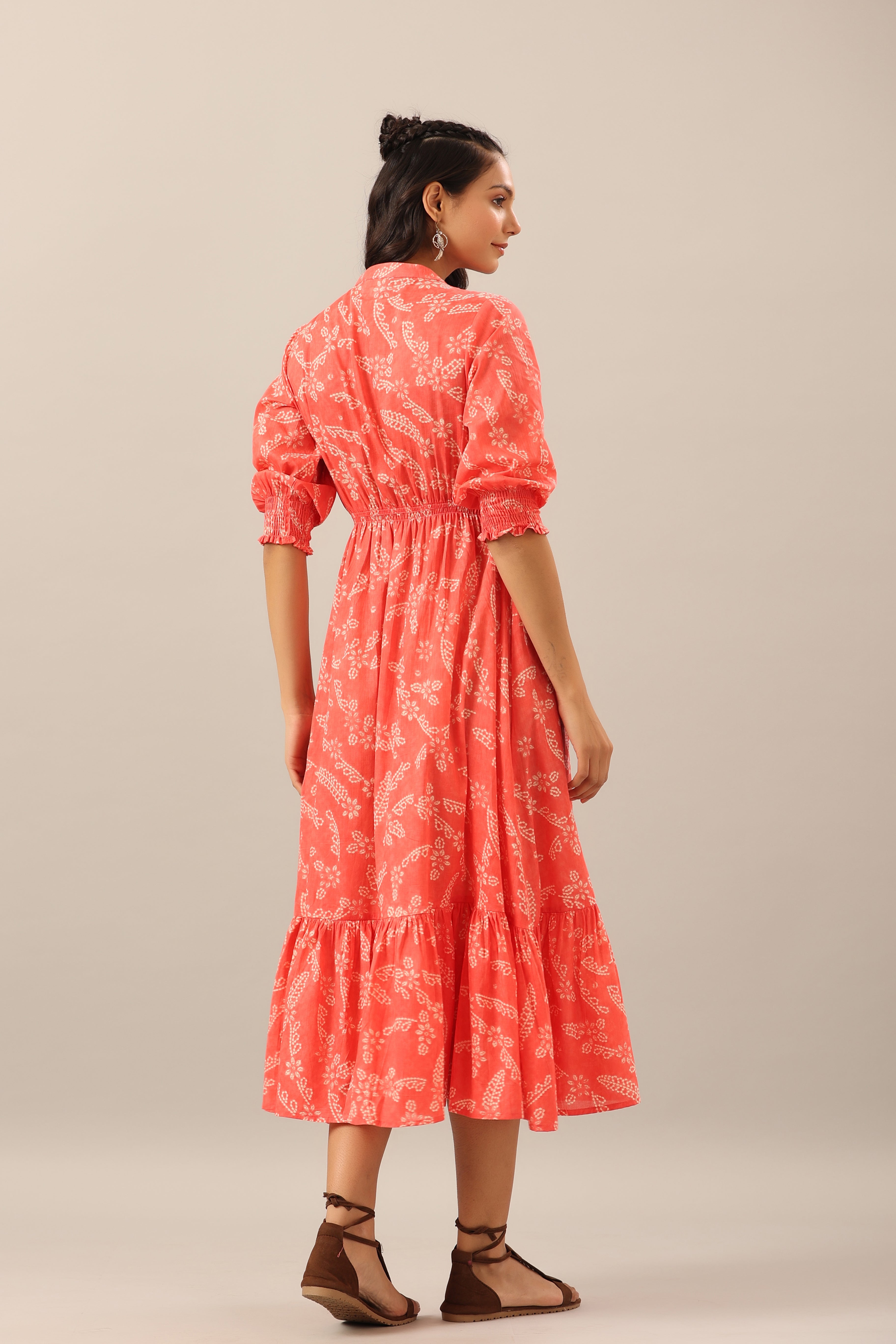 Floral Shibori on Cotton Pink Midi dress