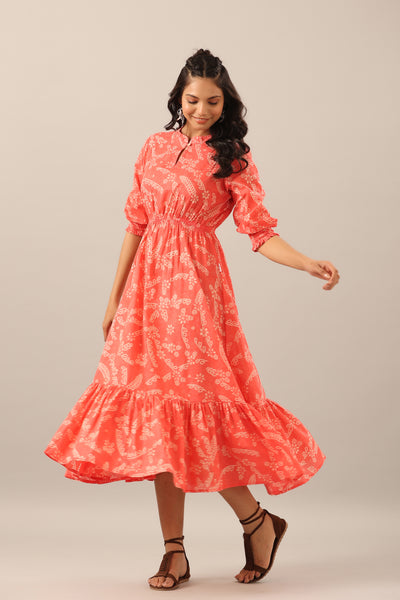 Floral Shibori on Cotton Pink Midi dress