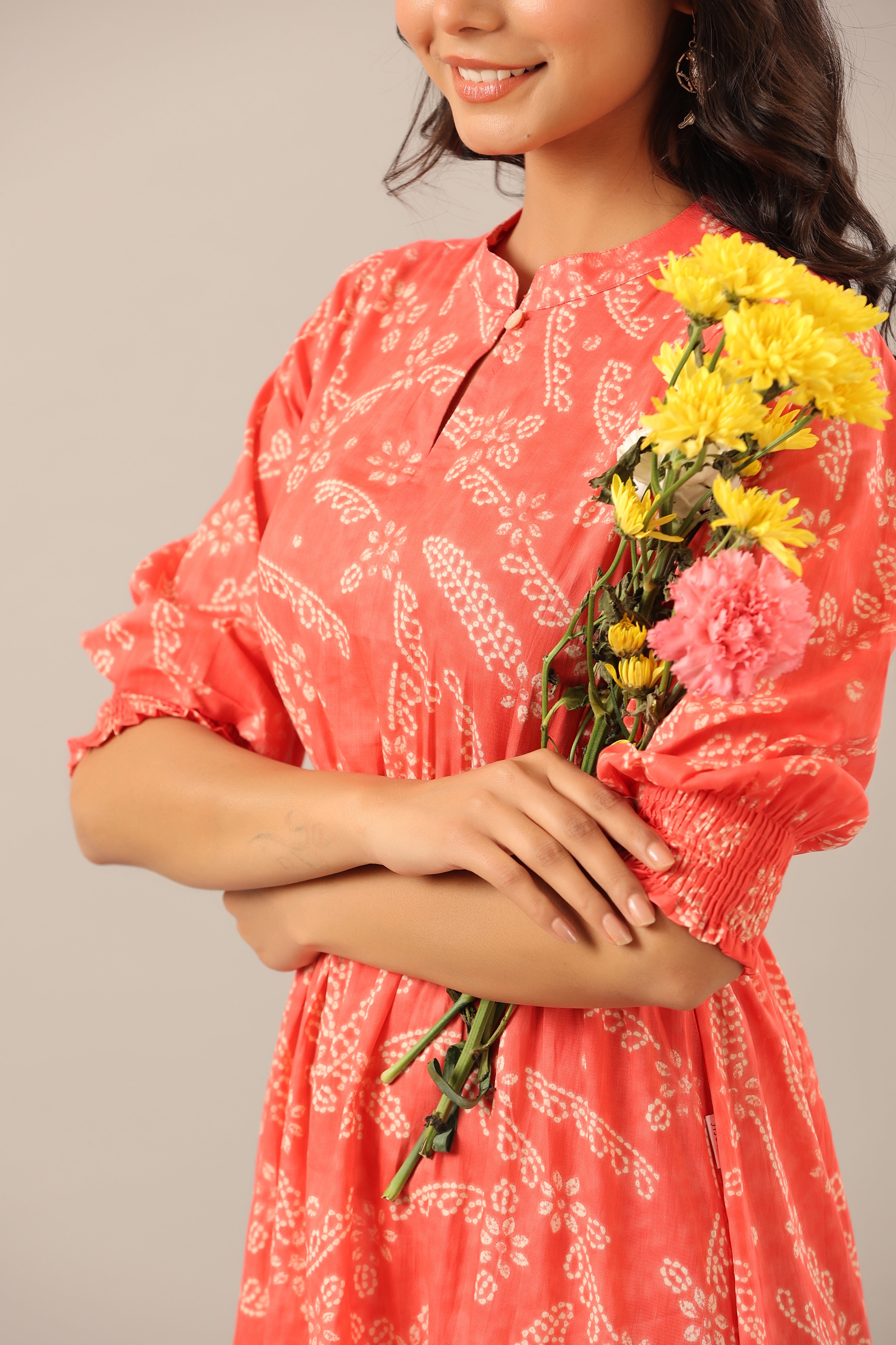 Floral Shibori on Cotton Pink Midi dress