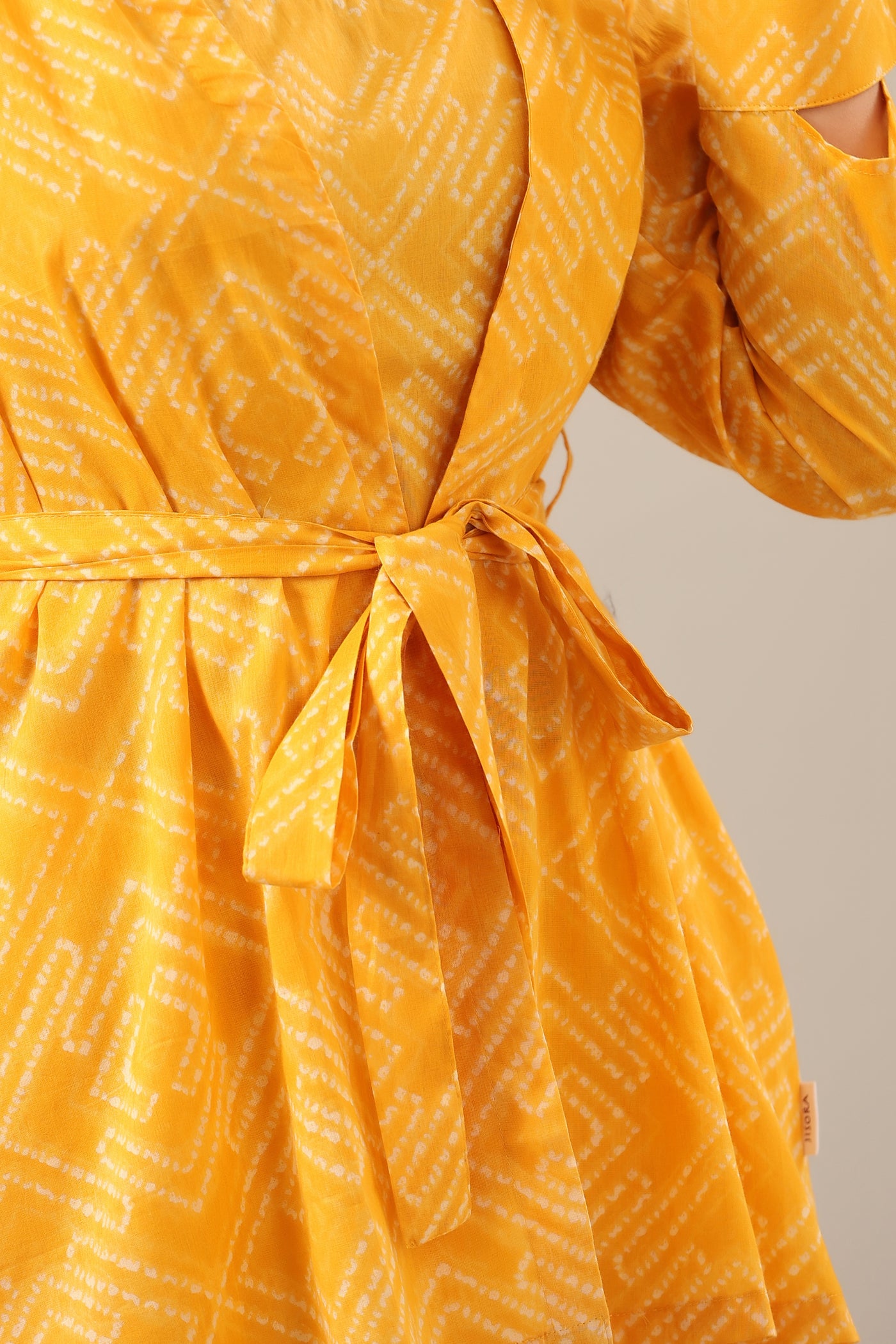 Yellow Shibori on Cotton Three piece Shrug Set