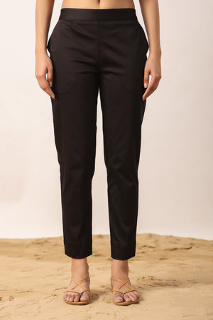 Natural Black 2-Way Stretchable Cotton Lycra Pants
