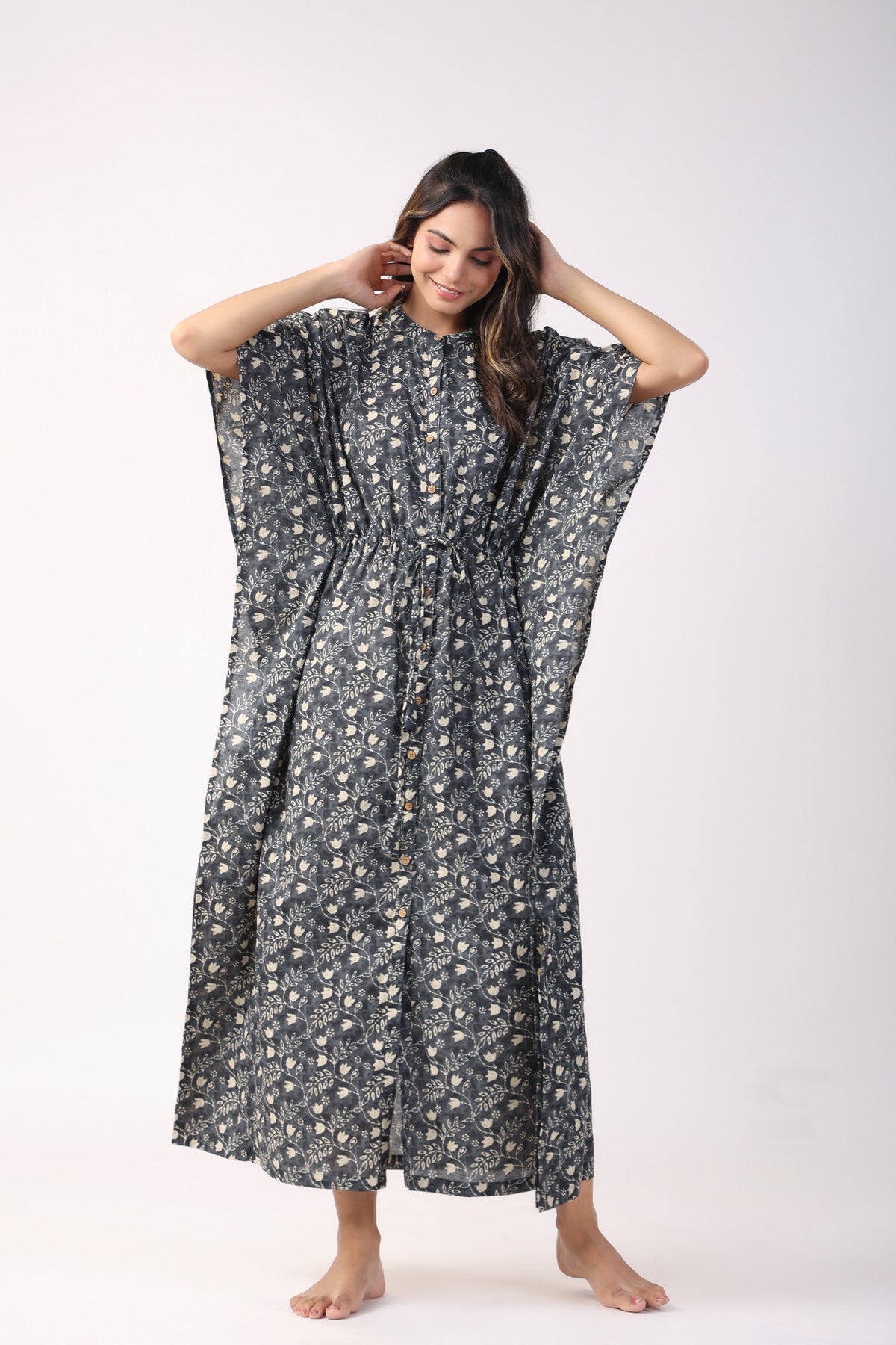 Floral Nightfall Cotton Front Buttoned Kaftan