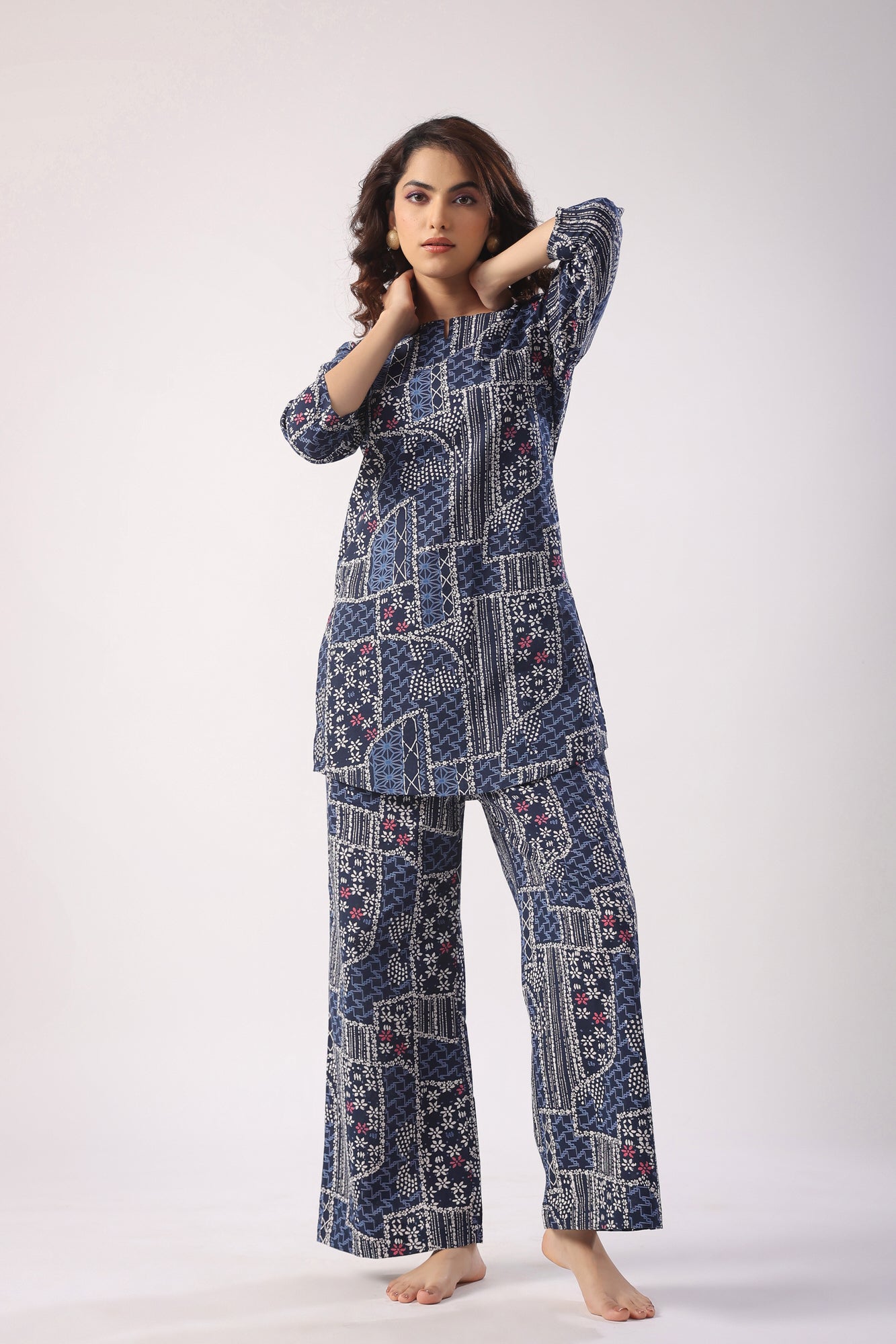 Doodle Art on Blue Palazzo Loungewear Set