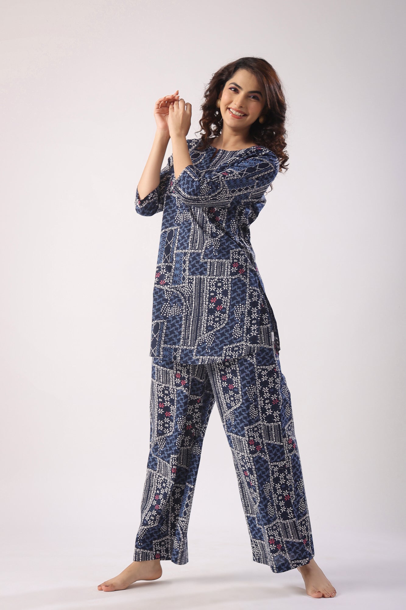 Doodle Art on Blue Palazzo Loungewear Set