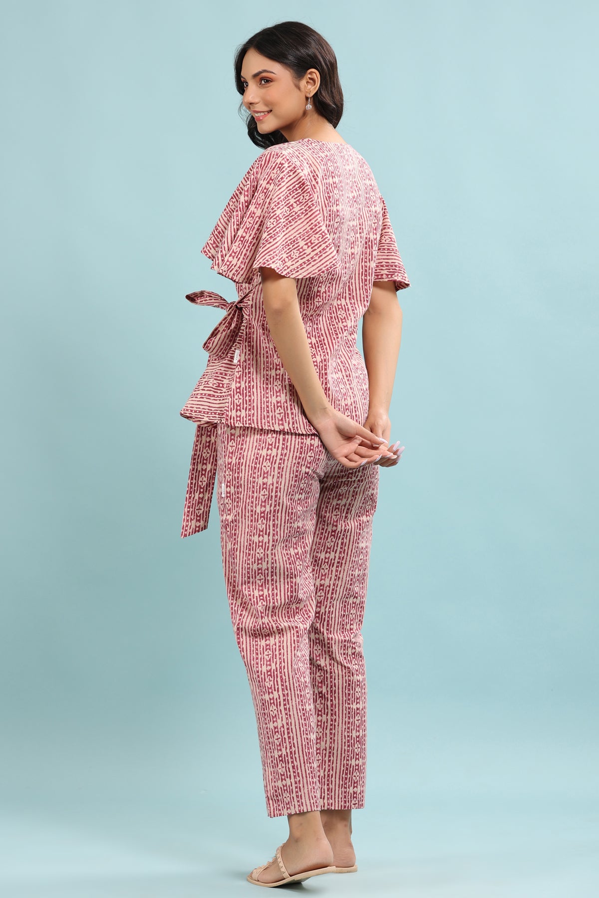 Patterned Print On Pink Loungewear Set