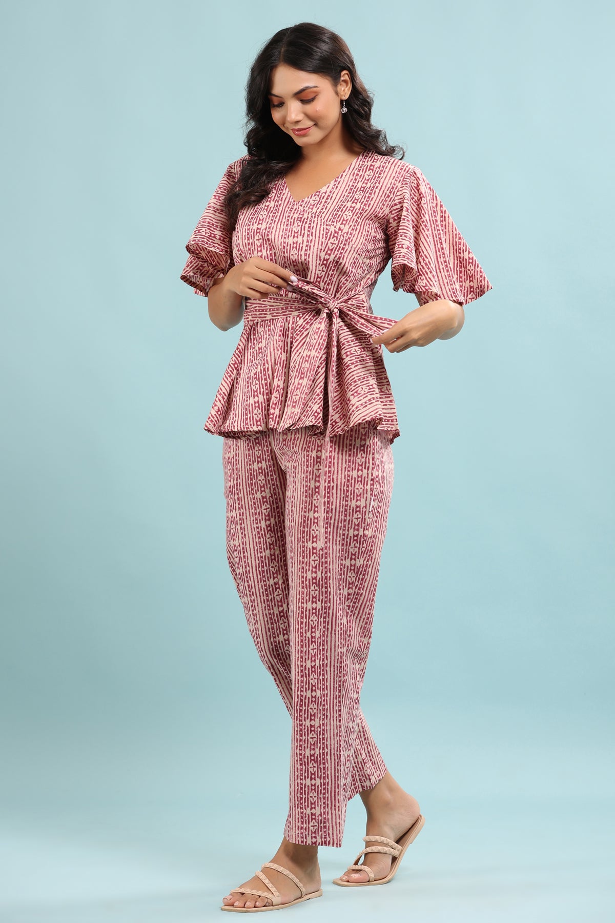 Patterned Print On Pink Loungewear Set