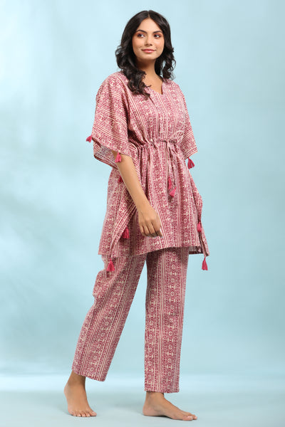 Patterned Stripes on Pink Kaftan Pyjama Set
