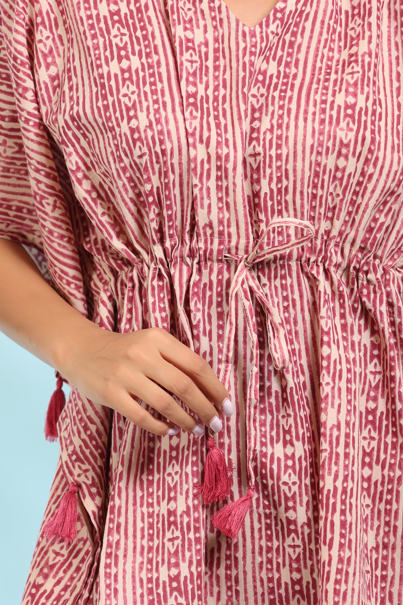 Patterned Stripes on Pink Kaftan Pyjama Set